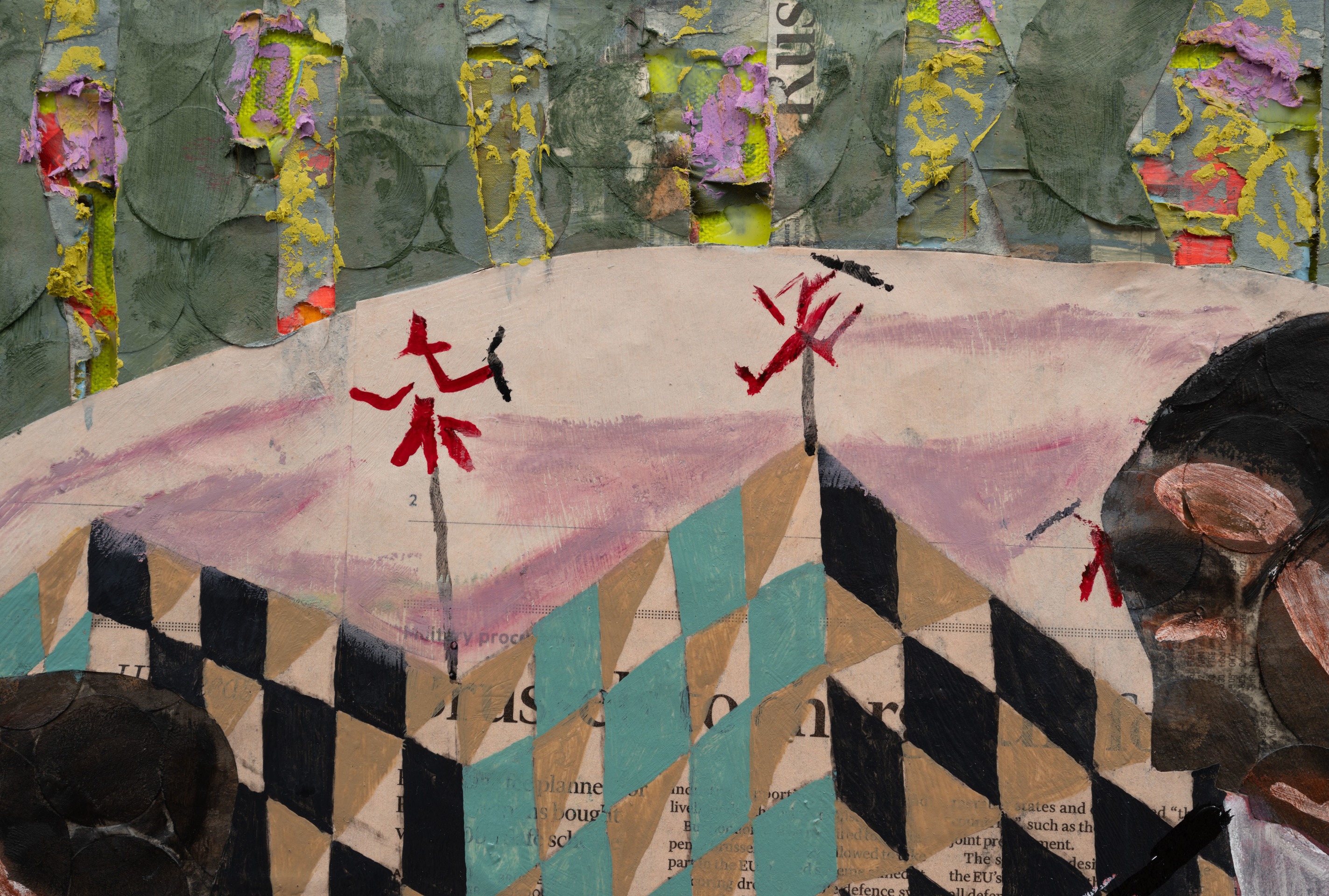 Derek Fordjour, Village Quartet Remix (after Jacob Lawrence), 2025