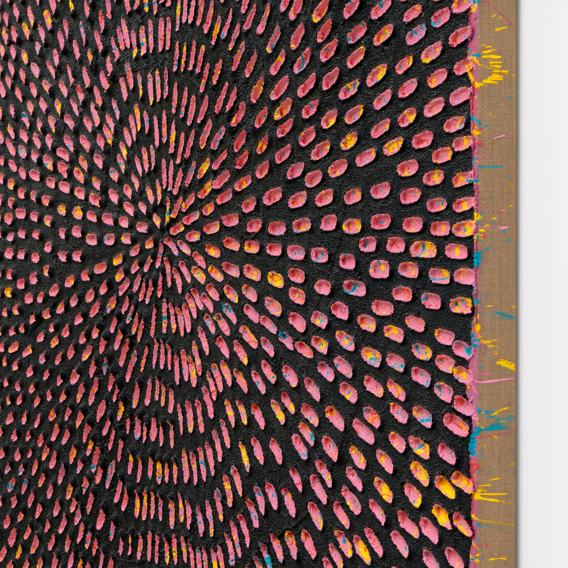 Jennifer Guidi, Awaken in Harmony (Painted Black, Painted Pink Sand, Natural Ground with Yellow, Blue, Pink and Orange), 2021