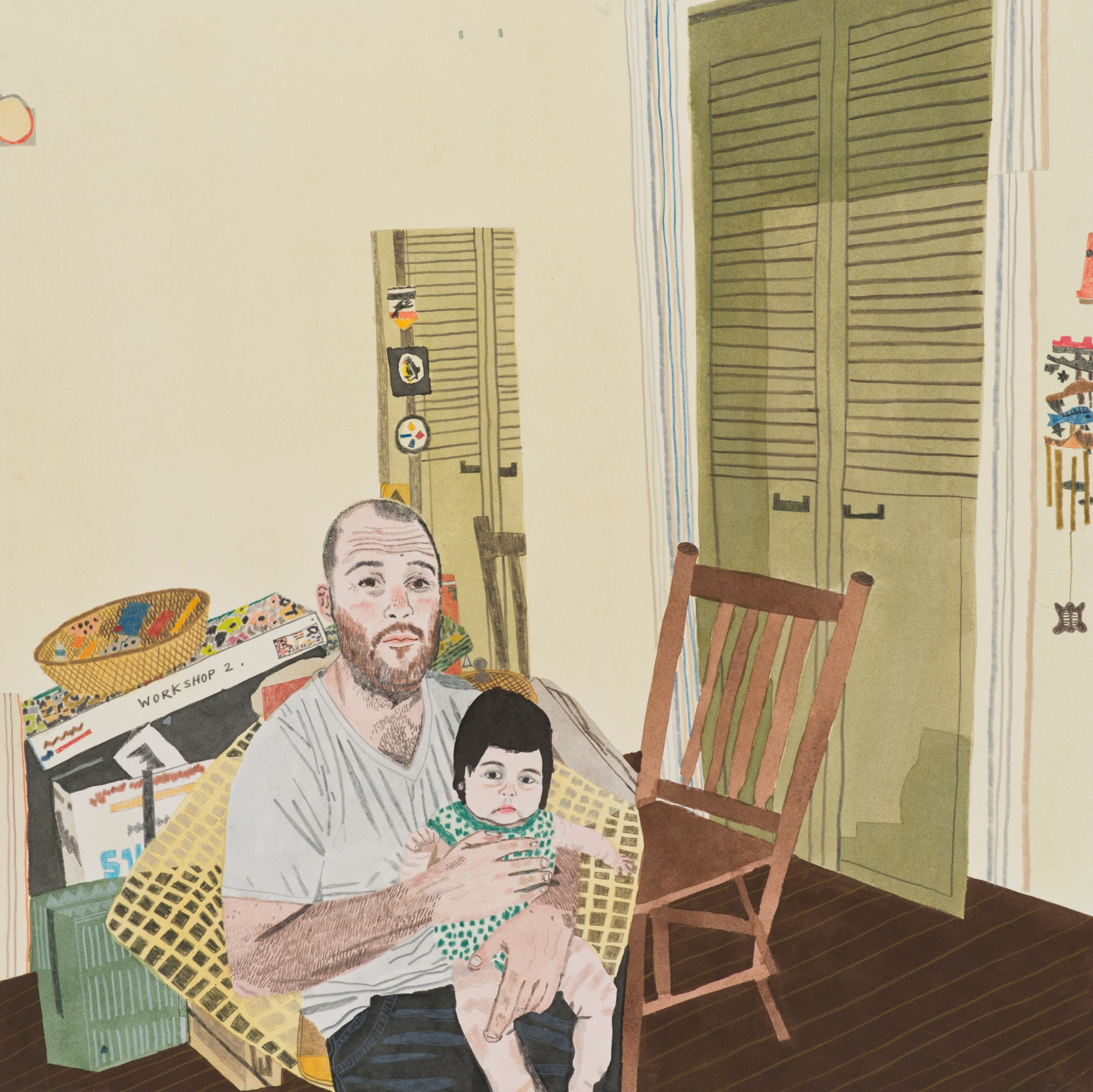 Jonas Wood Self Portrait with Momo, 2014