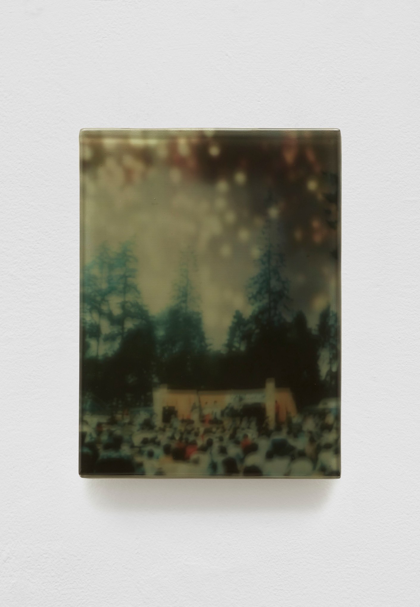 SADIE BENNING,&nbsp;Pain Thing 2,&nbsp;&nbsp;Detail, Sequence 5, Panel 18 (Chainsaw), 2019, wood, photographic transparencies, aqua resin and resin, 53 panels/16 sequences, each: 9 3&frasl;4 by 7 1&frasl;4 in. 24.8 by 18.4 cm.