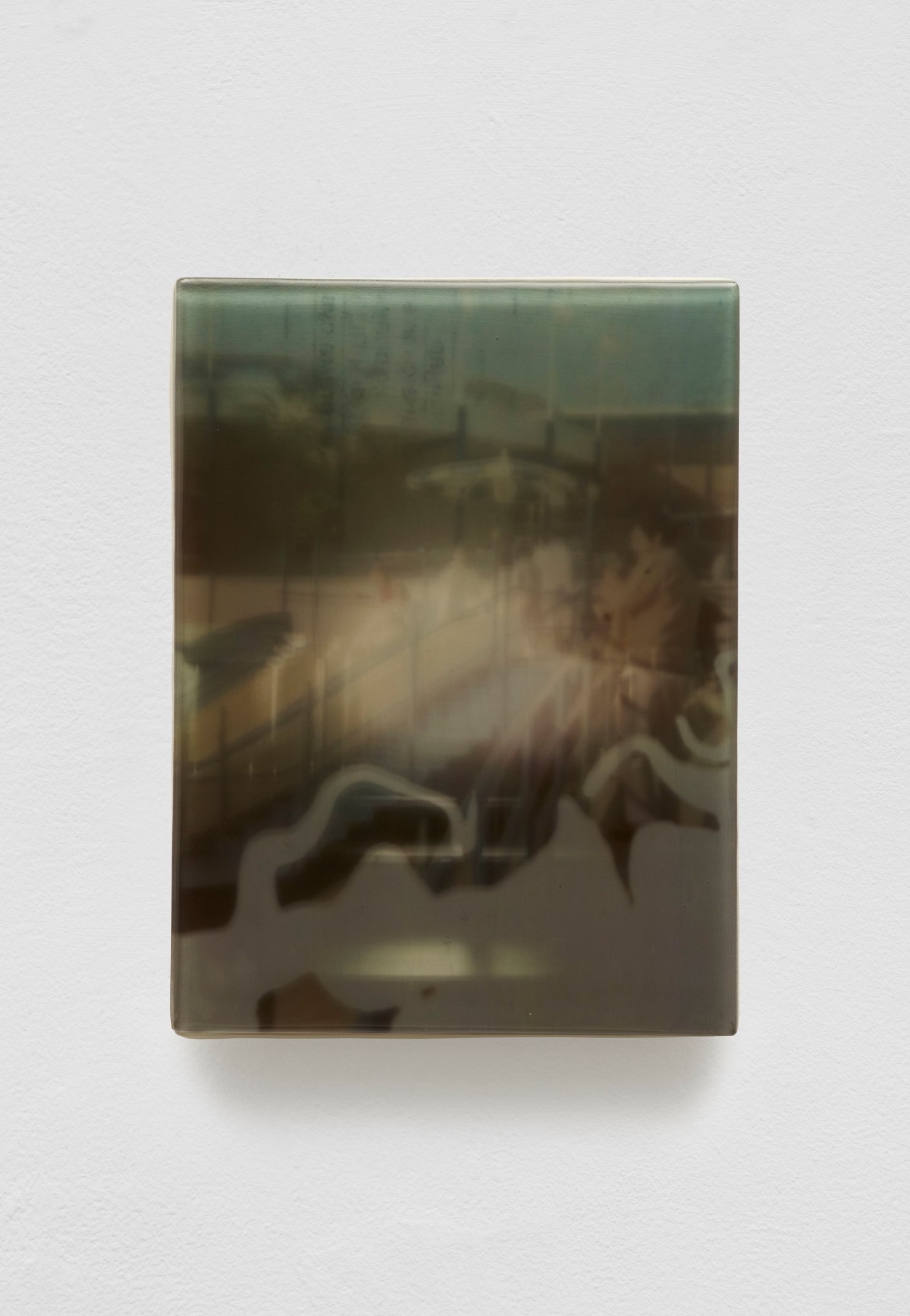SADIE BENNING,&nbsp;Pain Thing 2,&nbsp;&nbsp;Detail, Sequence 11, Panel 40 (Dolly), 2019, wood, photographic transparencies, aqua resin and resin, 53 panels/16 sequences, each: 9 3&frasl;4 by 7 1&frasl;4 in. 24.8 by 18.4 cm.