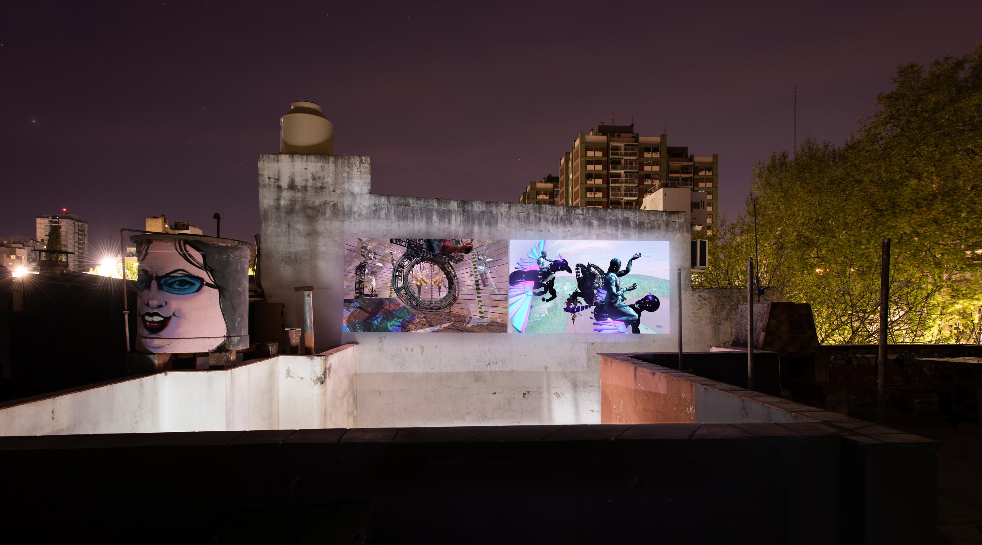 JACOLBY SATTERWHITE Installation view of&nbsp;Camp Fires&nbsp;at UV Estudios, Buenos Aires, 2019