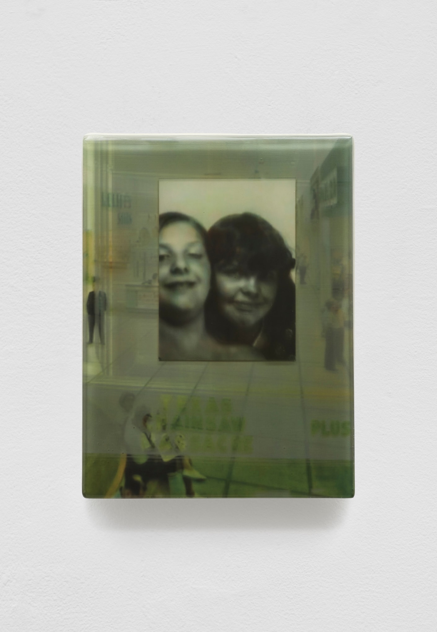 SADIE BENNING,&nbsp;Pain Thing 2,&nbsp;&nbsp;Detail, Sequence 5, Panel 17 (Chainsaw), 2019, wood, photographic transparencies, aqua resin and resin, 53 panels/16 sequences, each: 9 3&frasl;4 by 7 1&frasl;4 in. 24.8 by 18.4 cm.