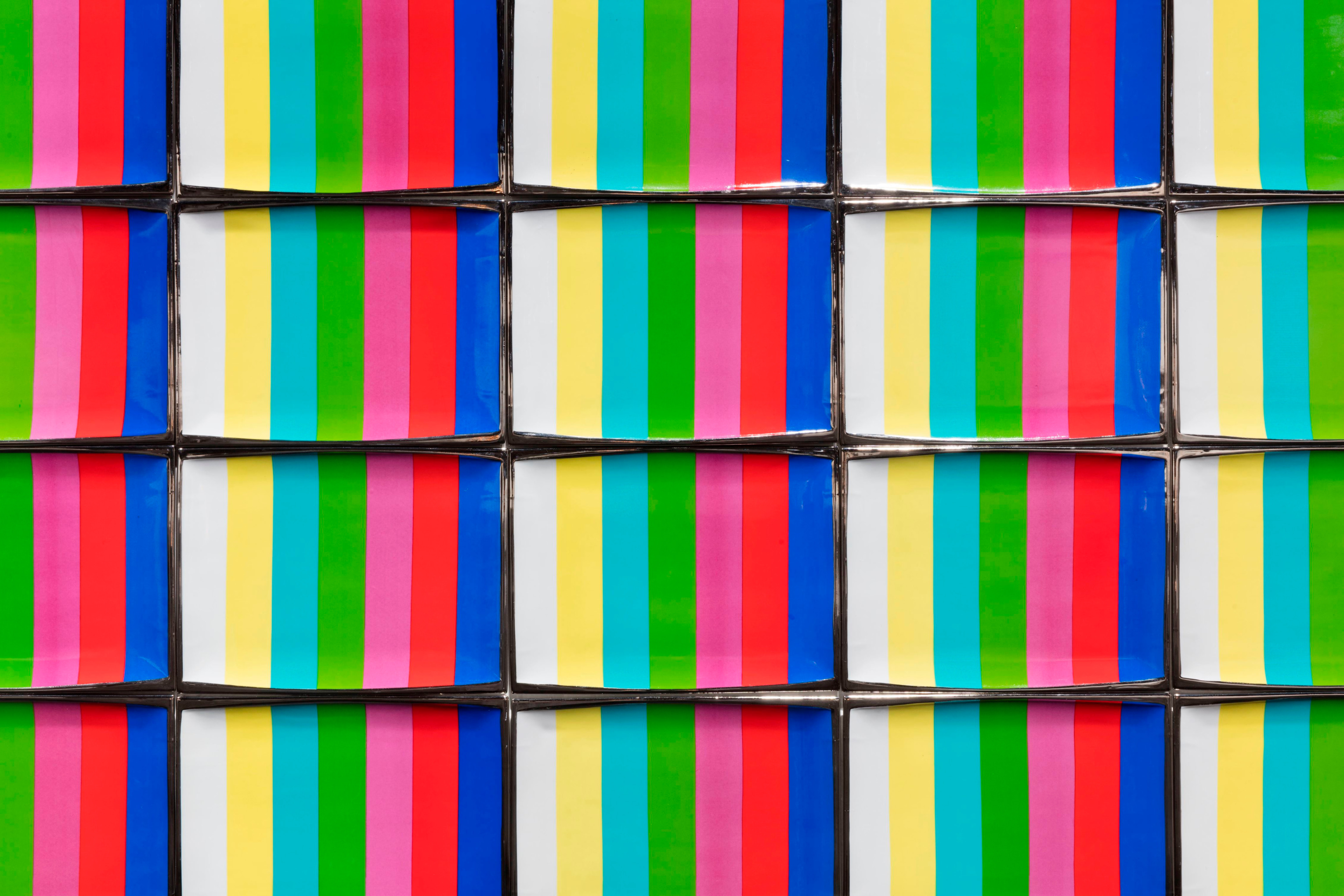 Installation view of Test Pattern: T.V. Dinner Plates from the Miss General Idea Pavillion