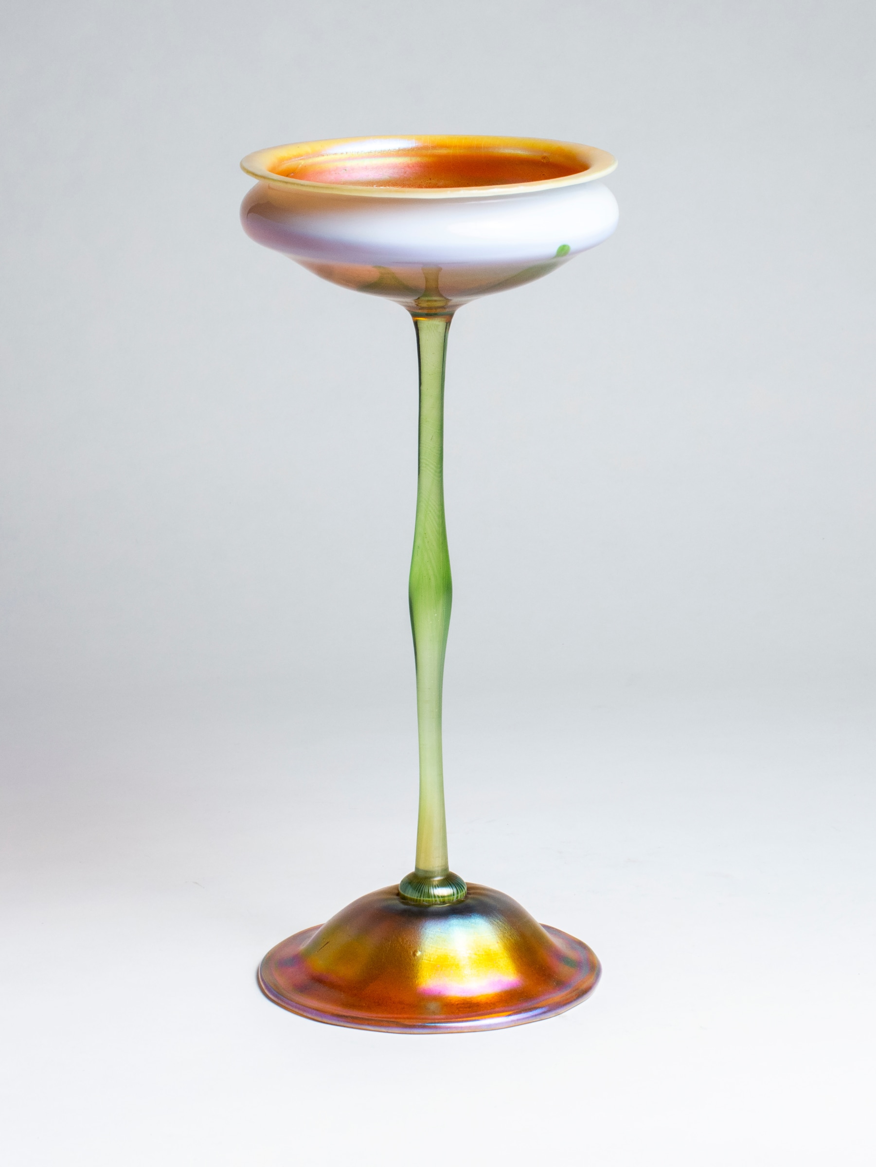 a tiffany favrile glass flower form vase, thin stemmed art glass replicating nature