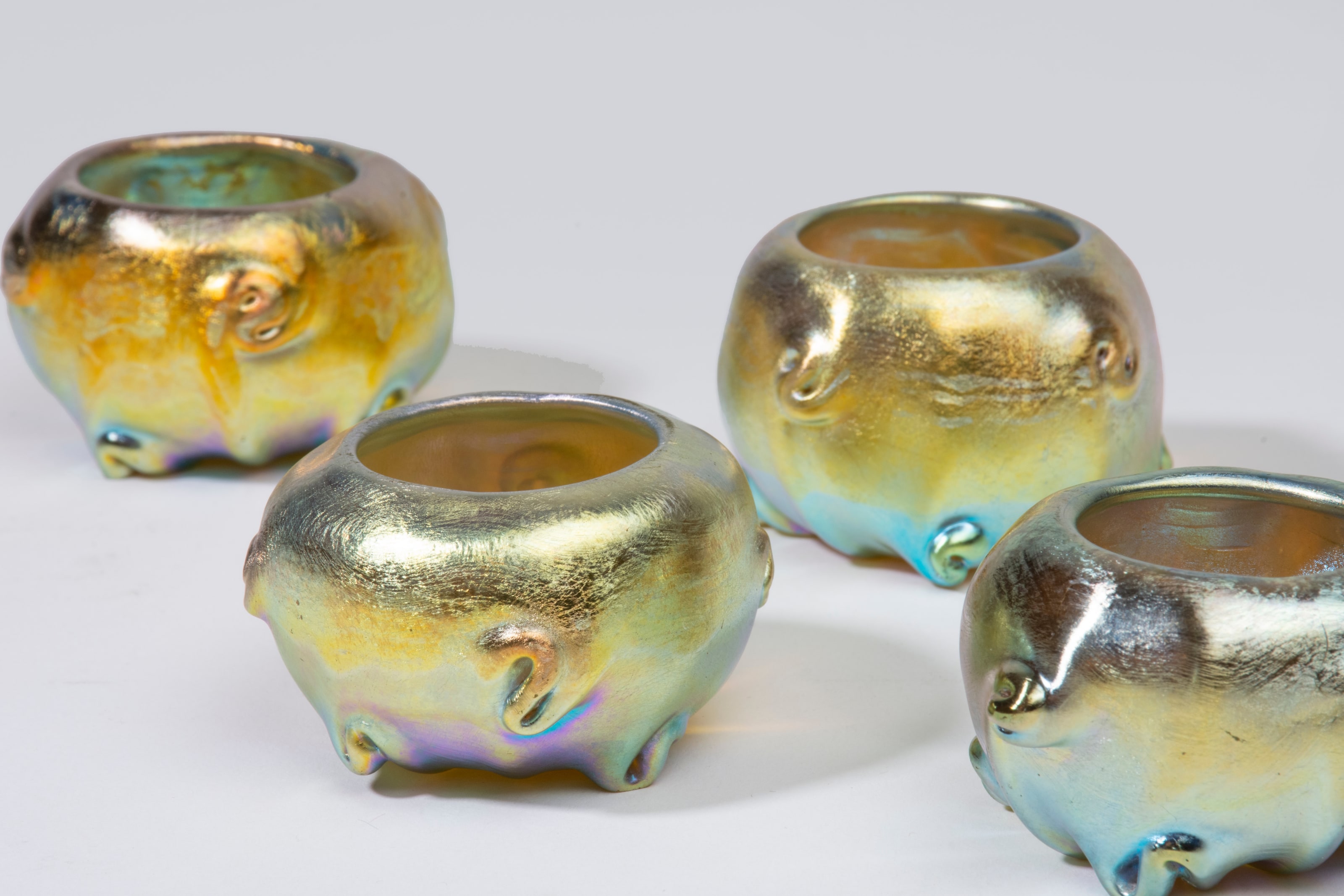 Set of Four Gold Iridescent Favrile Glass Salt Dishes