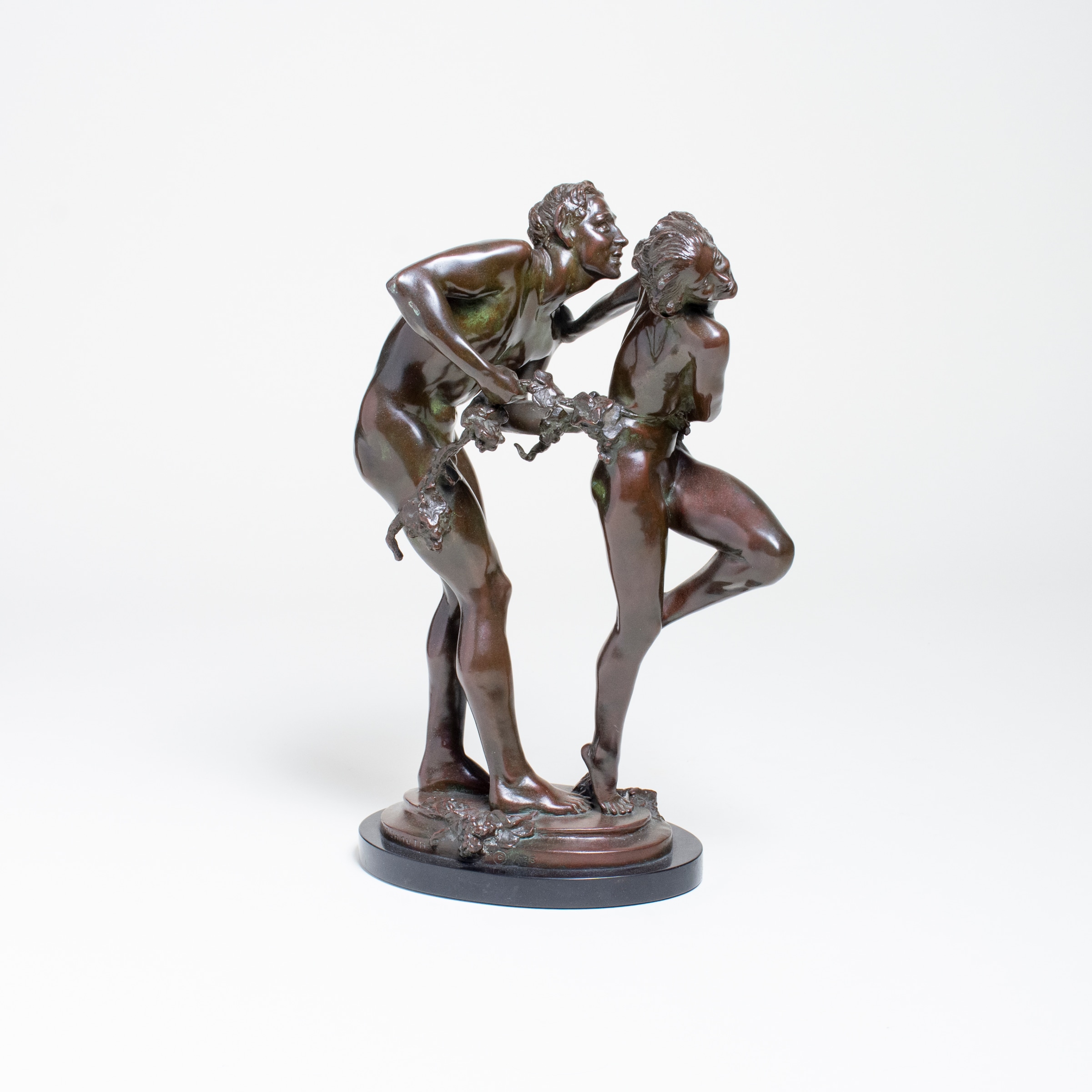 a sculpture of two dancers posing like a satyr and nymph, by harriet whitney frishmuth a woman sculptor from new york