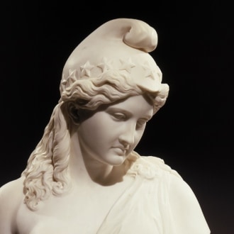 JAMES HENRY HASELTINE (1833–1907), America Honoring Her Fallen Brave, 1865. Marble bust, 29 1/2 in. high (detail)