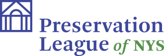 Logo in blue and green for the Preservation League of New York State