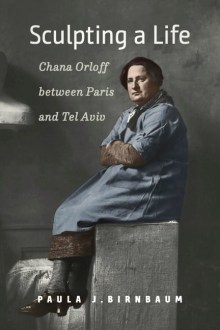Cover of book with photo of woman dressed in loose-fitting work clothes and seated on a large pedestal. 