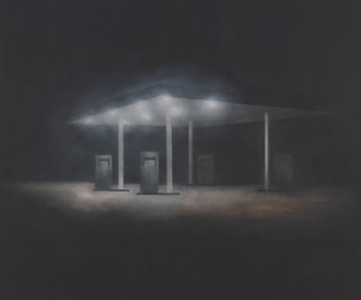 Natalie Arnoldi's Small Hours Painting of a deserted gas station