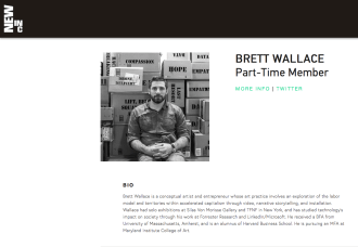 BRETT WALLACE nominated Part-Time Member at NEW INC (The NEW MUSEUM cultural Incubator) - class of 2017-2018