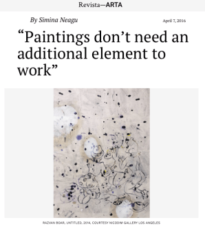 “Paintings don’t need an additional element to work” Razvan Boar interviewed by Simina Neagu in Revista–ARTA