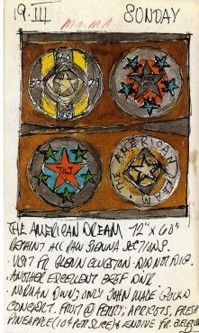 Journal page for March 19, 1961 with text and a color sketch of the painting The American Dream, I