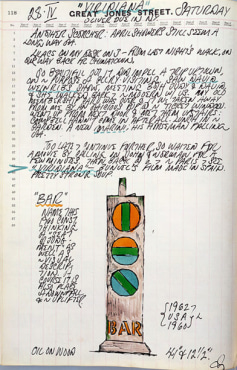 Journal page for April 28, 1962 including text and a sketch of the sculpture Bar