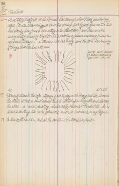 Journal page from January 8, 1959, with a sketch of the painting Sunburst