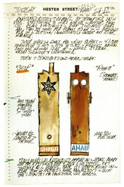 Journal page for June 26, 1962 featuring text and color sketches of two sculptures: Chief and Ahab