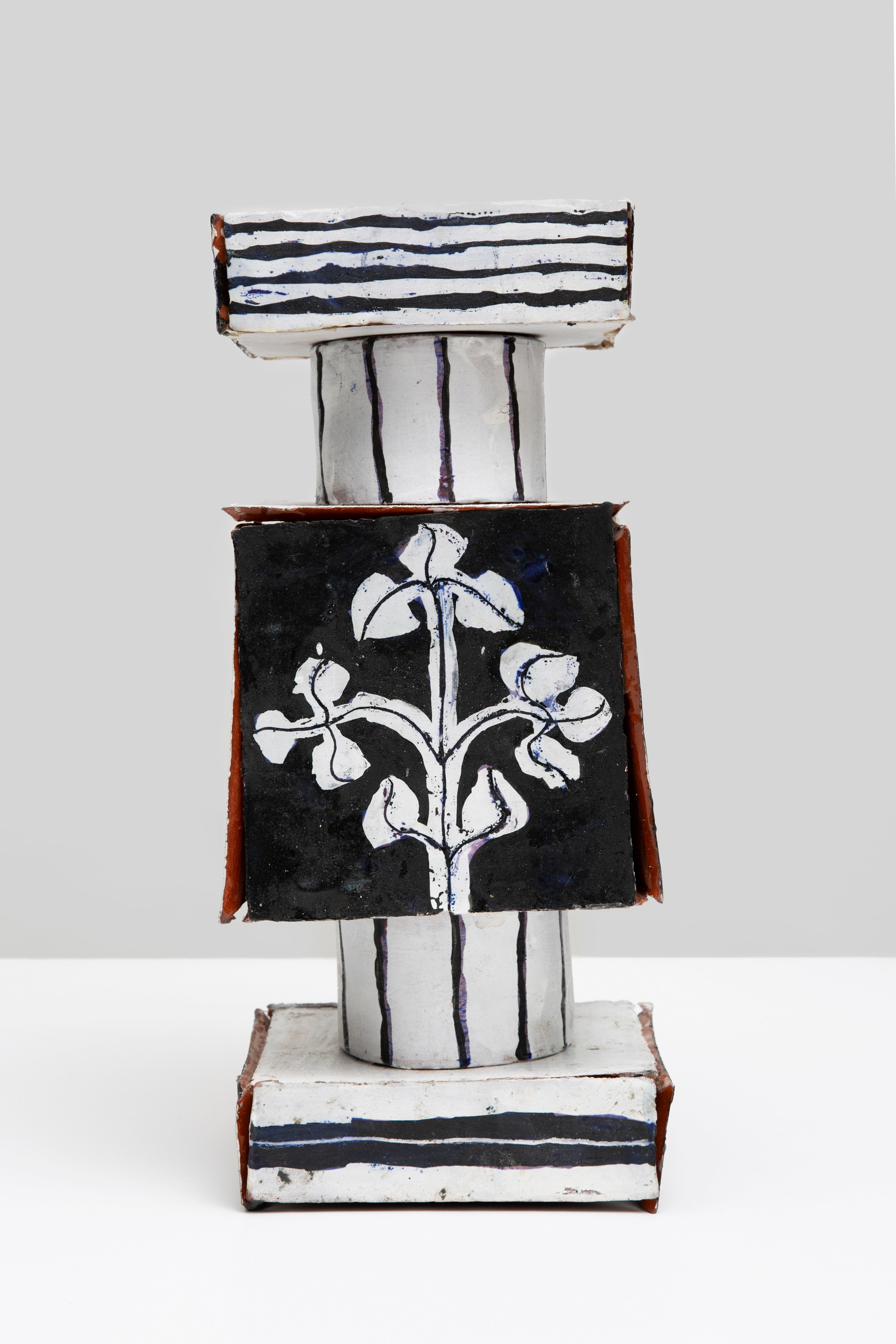 Small Assembled Square Tile Stack with Flower and Hourglass, 2017, Glazed earthenware