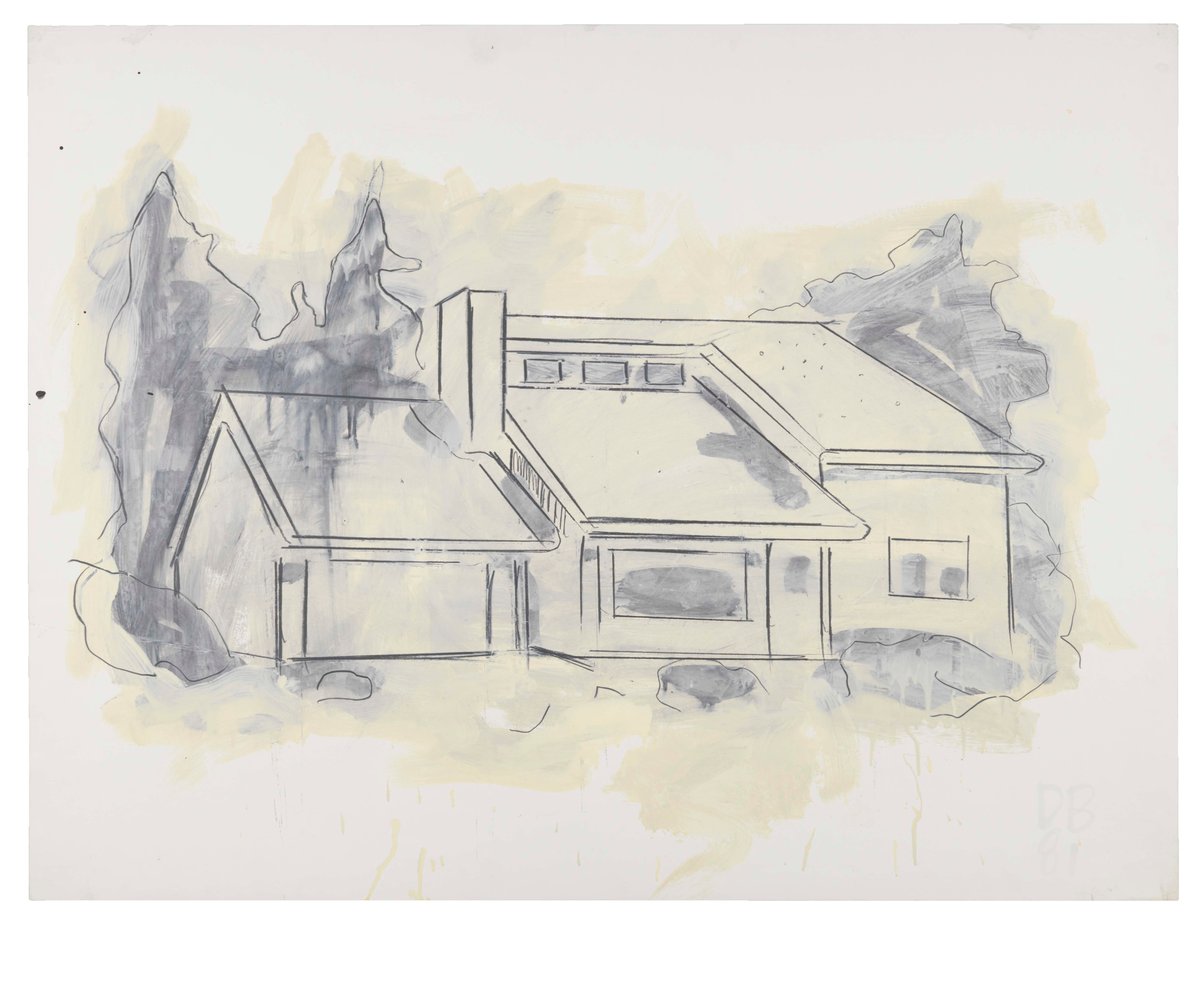 Suburban House Drawing, 1981, Graphite and oil-based enamel on paper