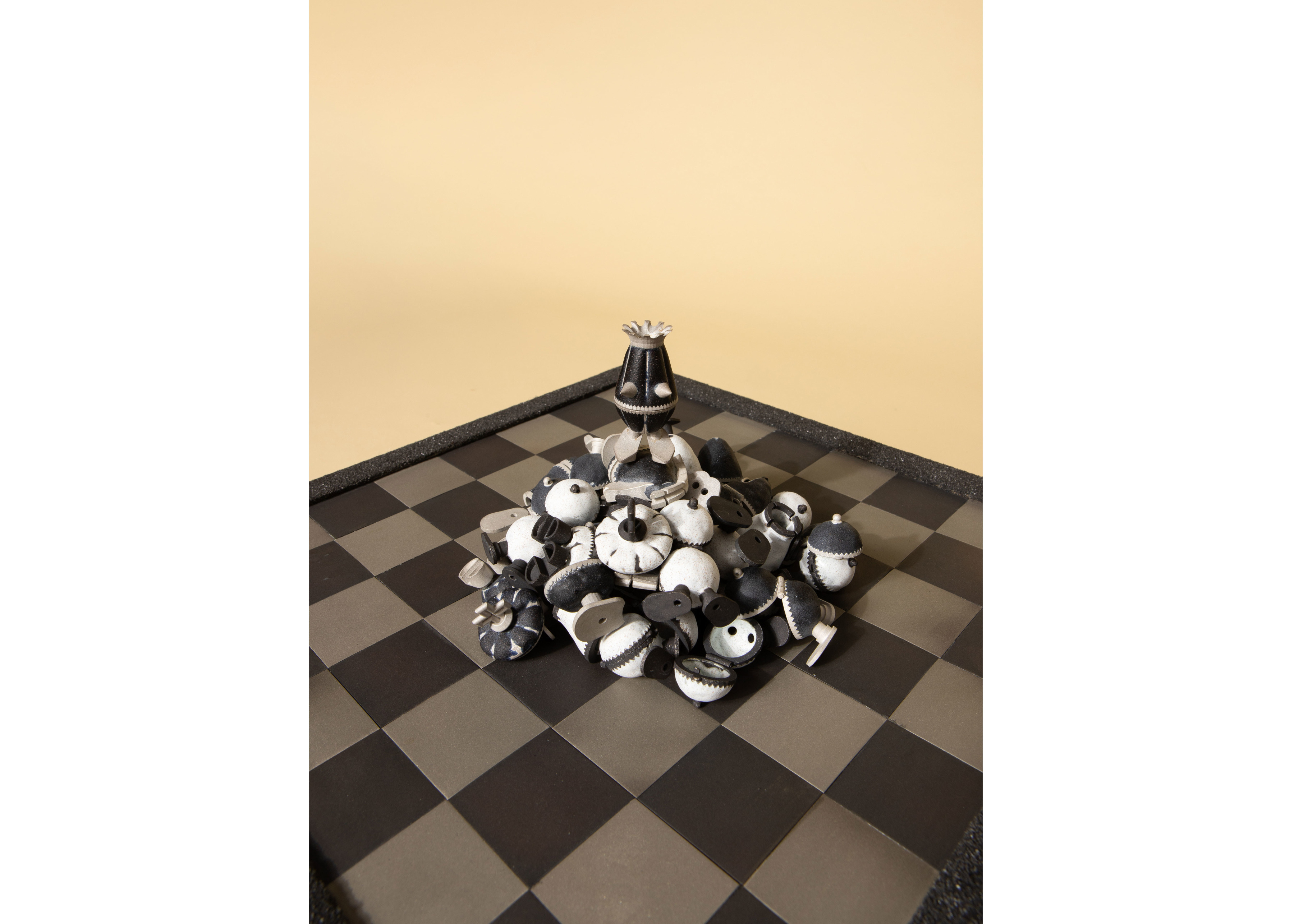 chess set, enamel, silver