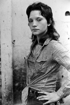Teenage Girl with Sparkly Shirt and Cigarettes in Pocket, 1986, 11 x 14 inches, gelatin silver print