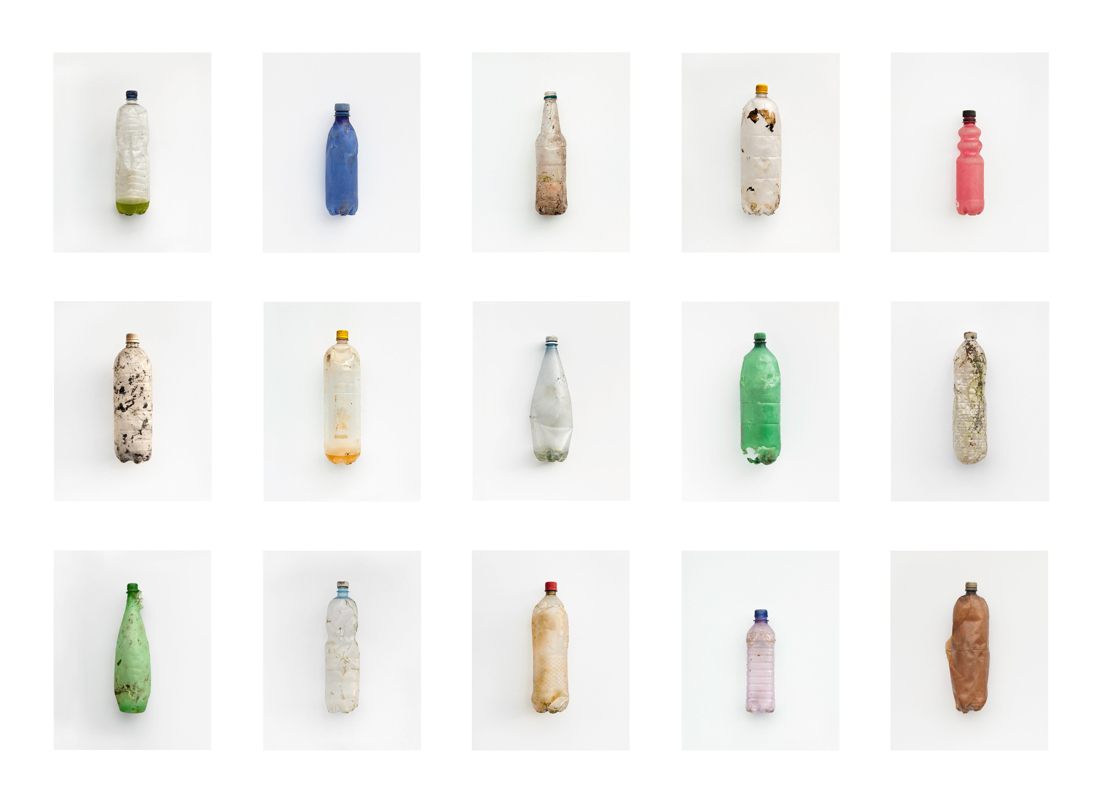 Soft Drinks Bottles Grid, M&ocirc;r Plastig, Wales,&nbsp;2012. Archival pigment prints, 110 x 77 inches overall.