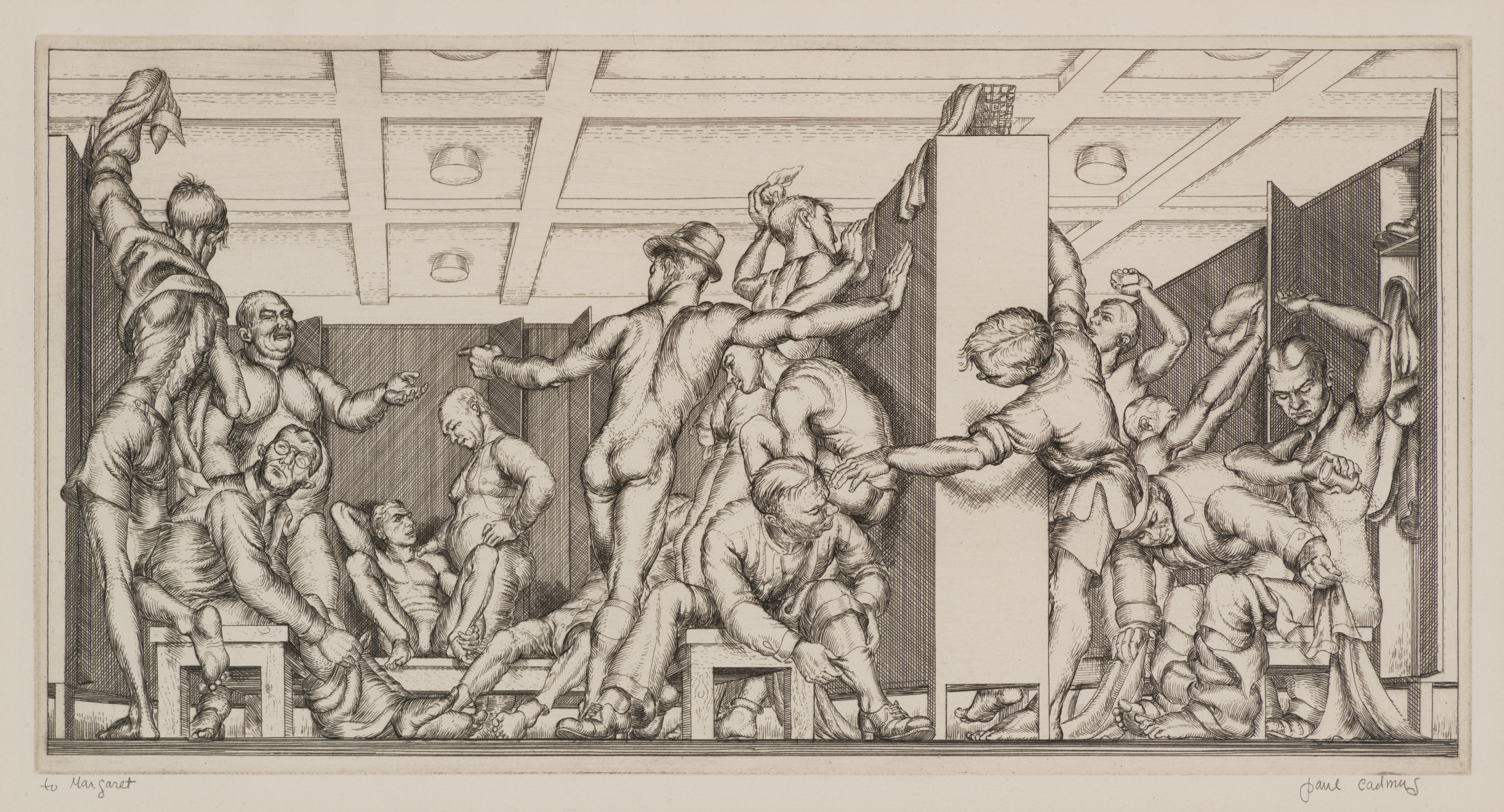 YMCA Locker Room, 1934 (printed 1979), Etching, 8 3/8 x 14 1/2 inches