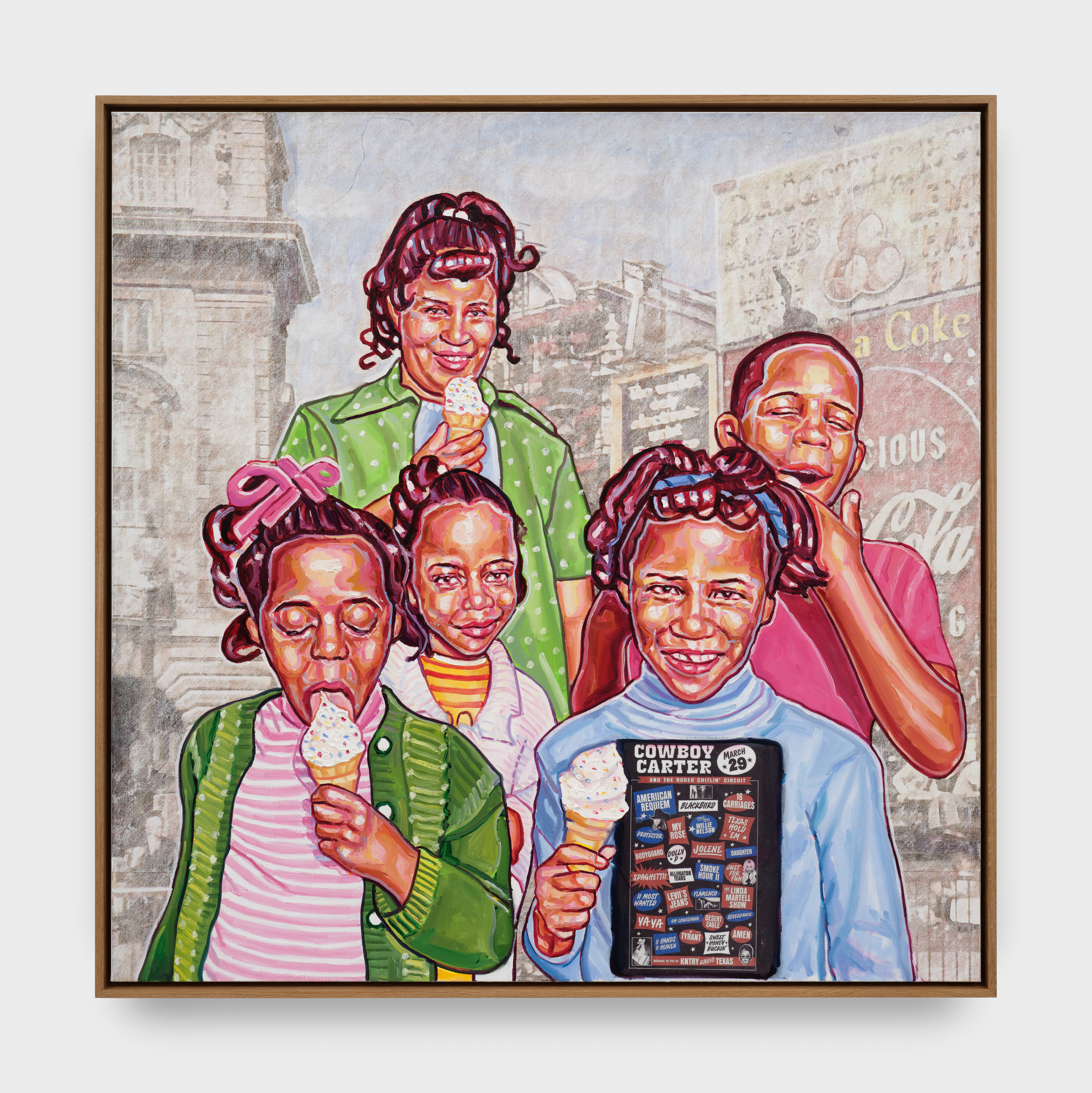 A painting of a woman and four children eating ice cream.