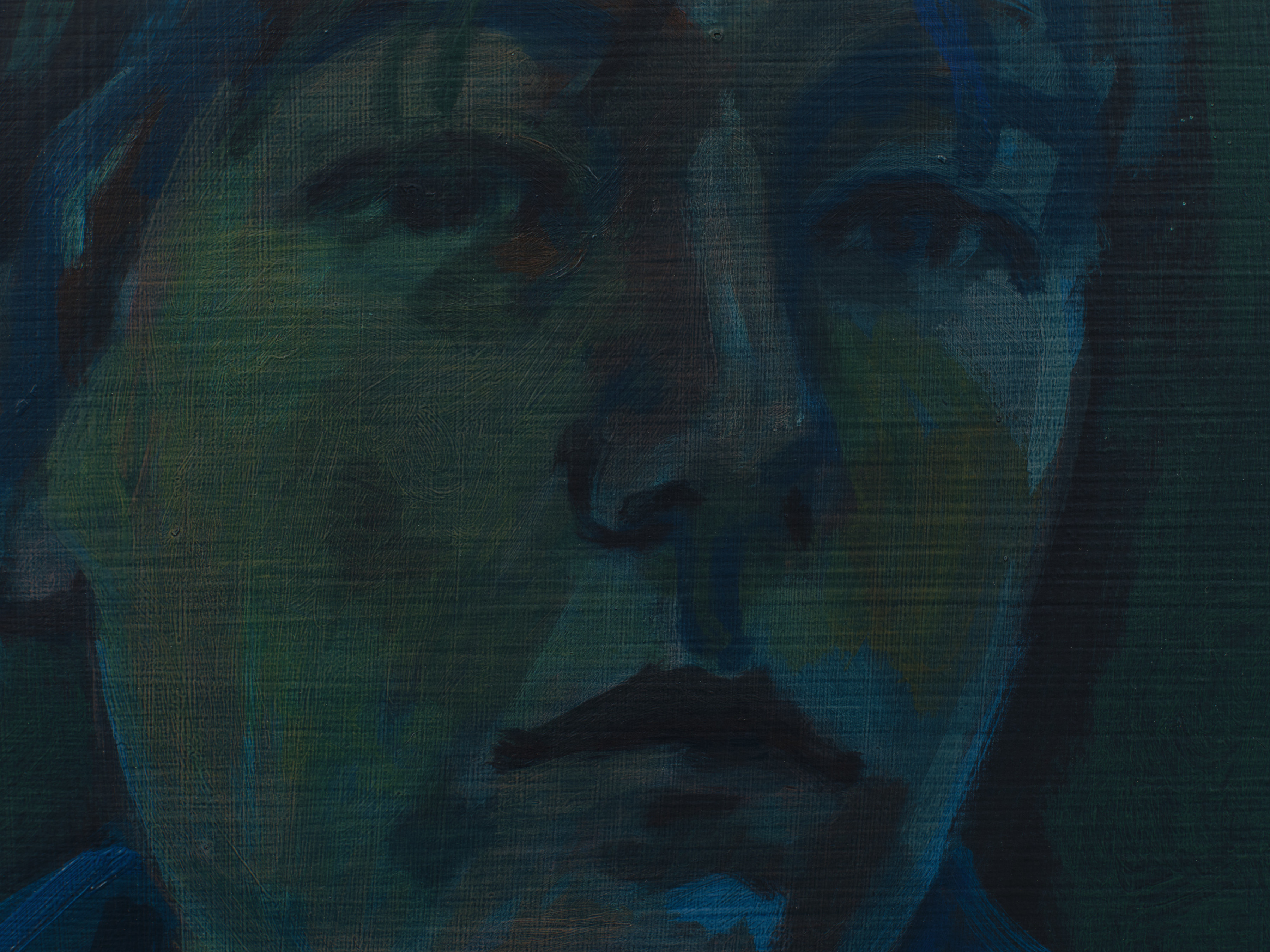 Detail of the artist in "Self-Portrait (dark)"