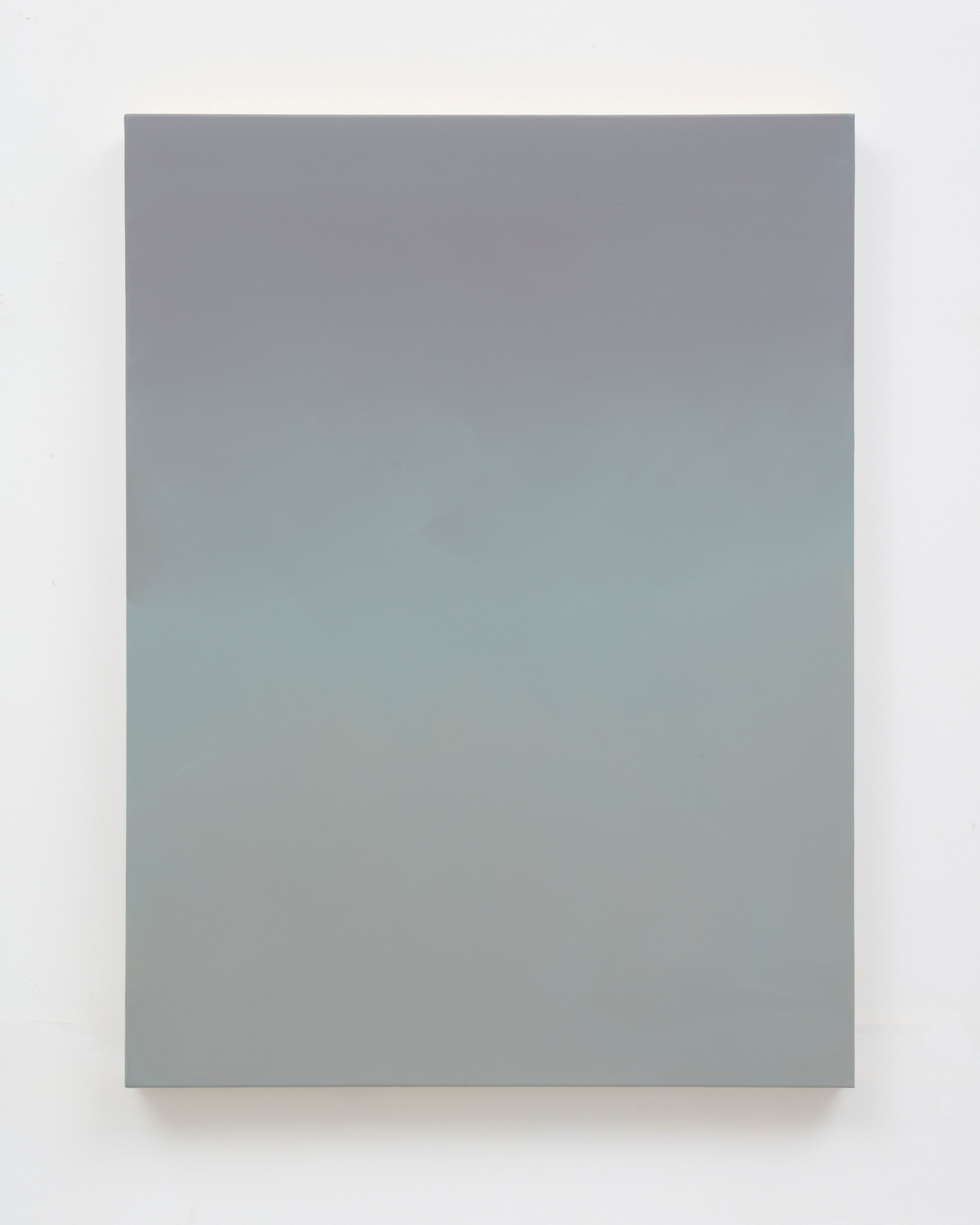 A minimal painting by Wanda Koop of a gradient grey and blue sky.