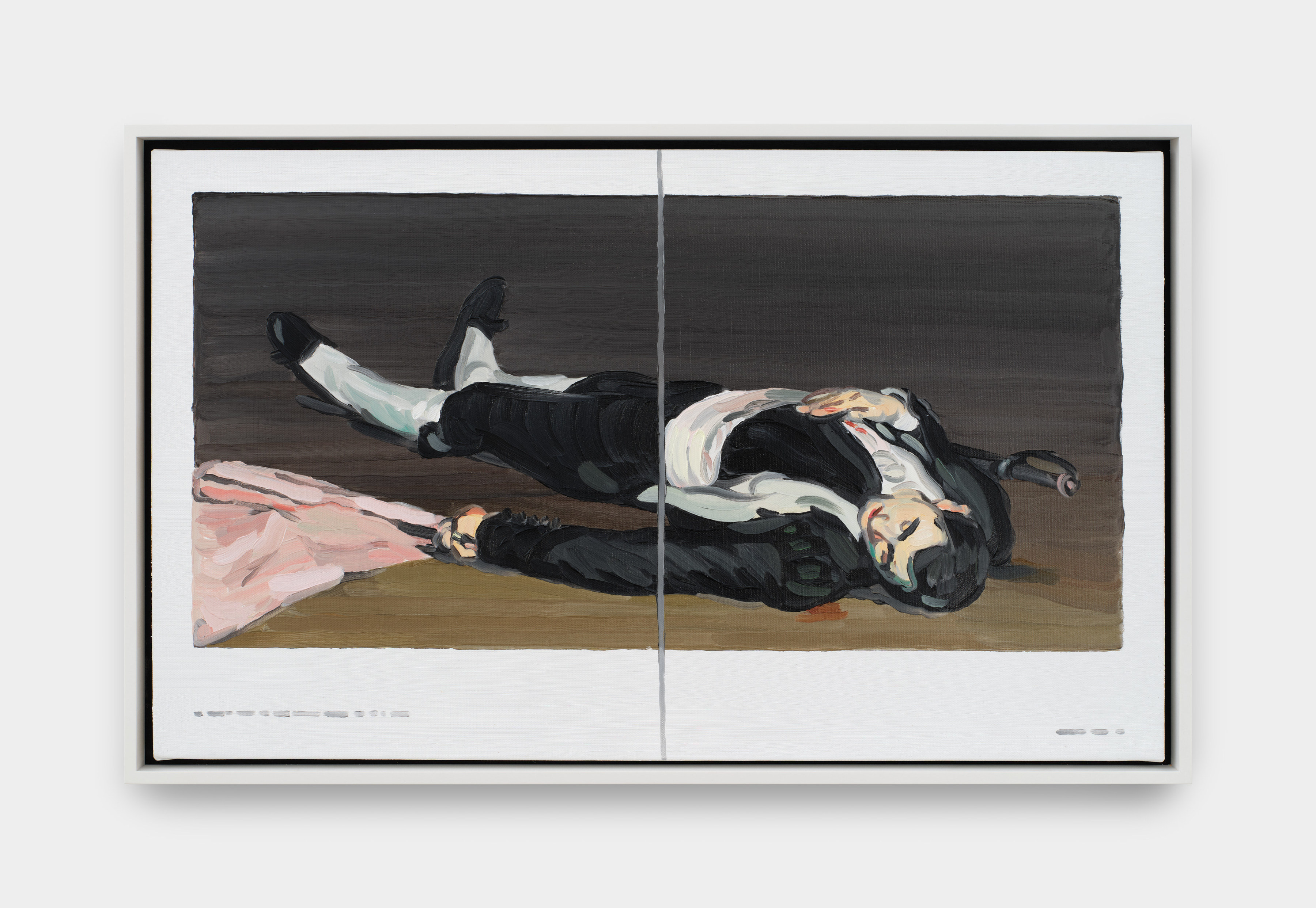 A painting of the centerfold of a book depicting Édouard Manet's "The Dead Toreador"