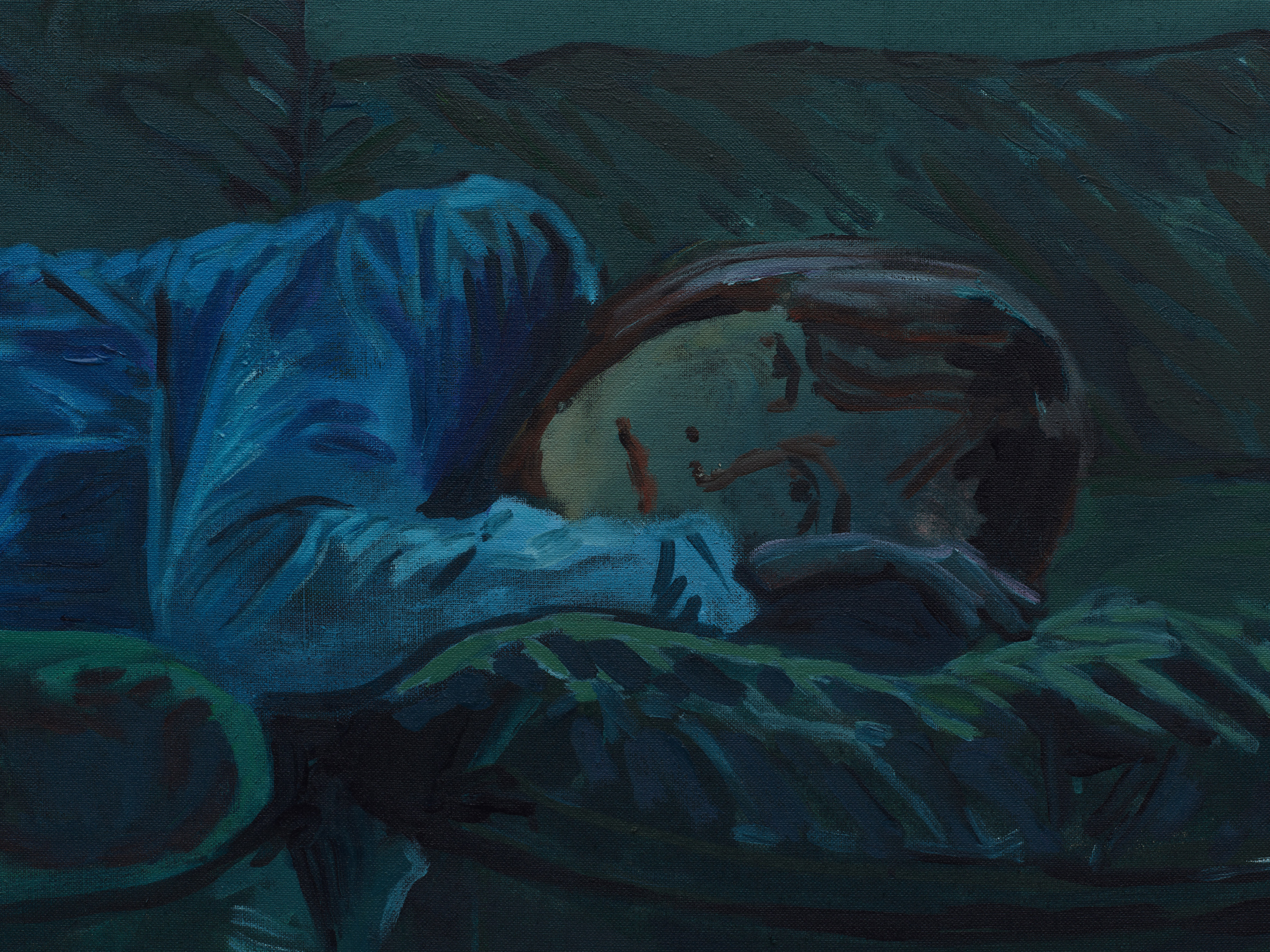 A detail of the artist in "Self-Portrait on the Couch at Night"