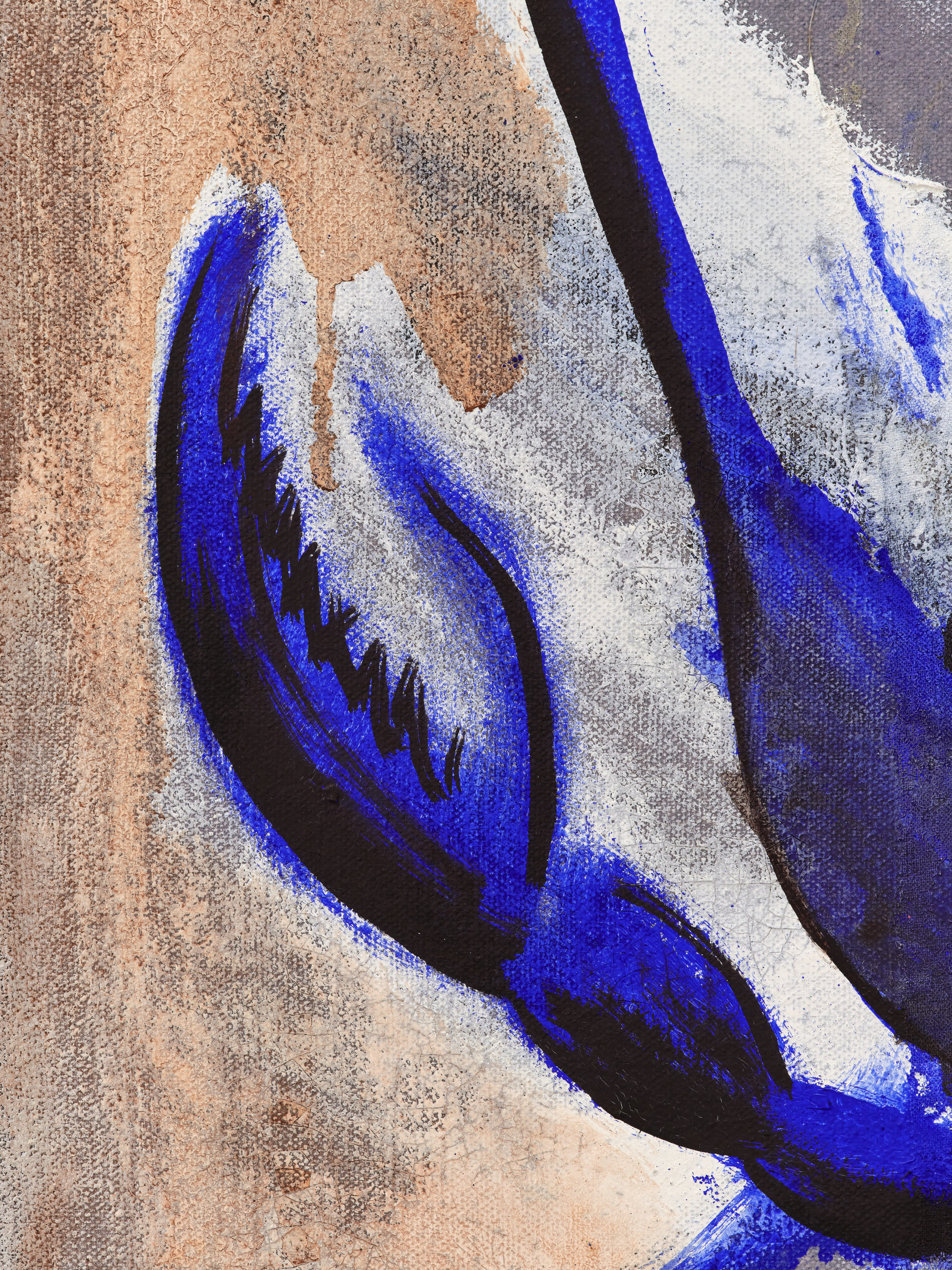 A detail of a blue claw in "Car-driving Self"
