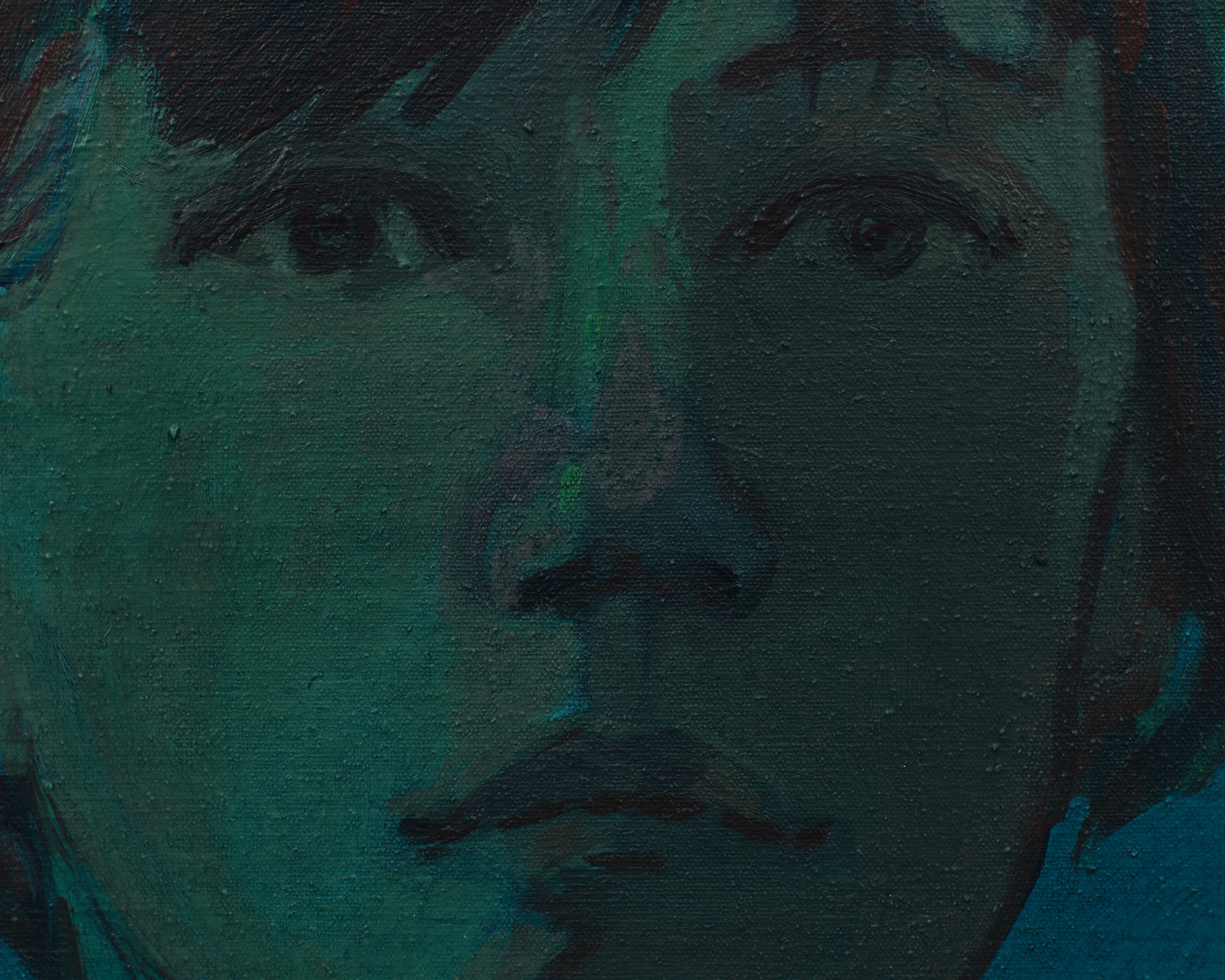 Detail of the artist in "Self-Portrait (blue)"