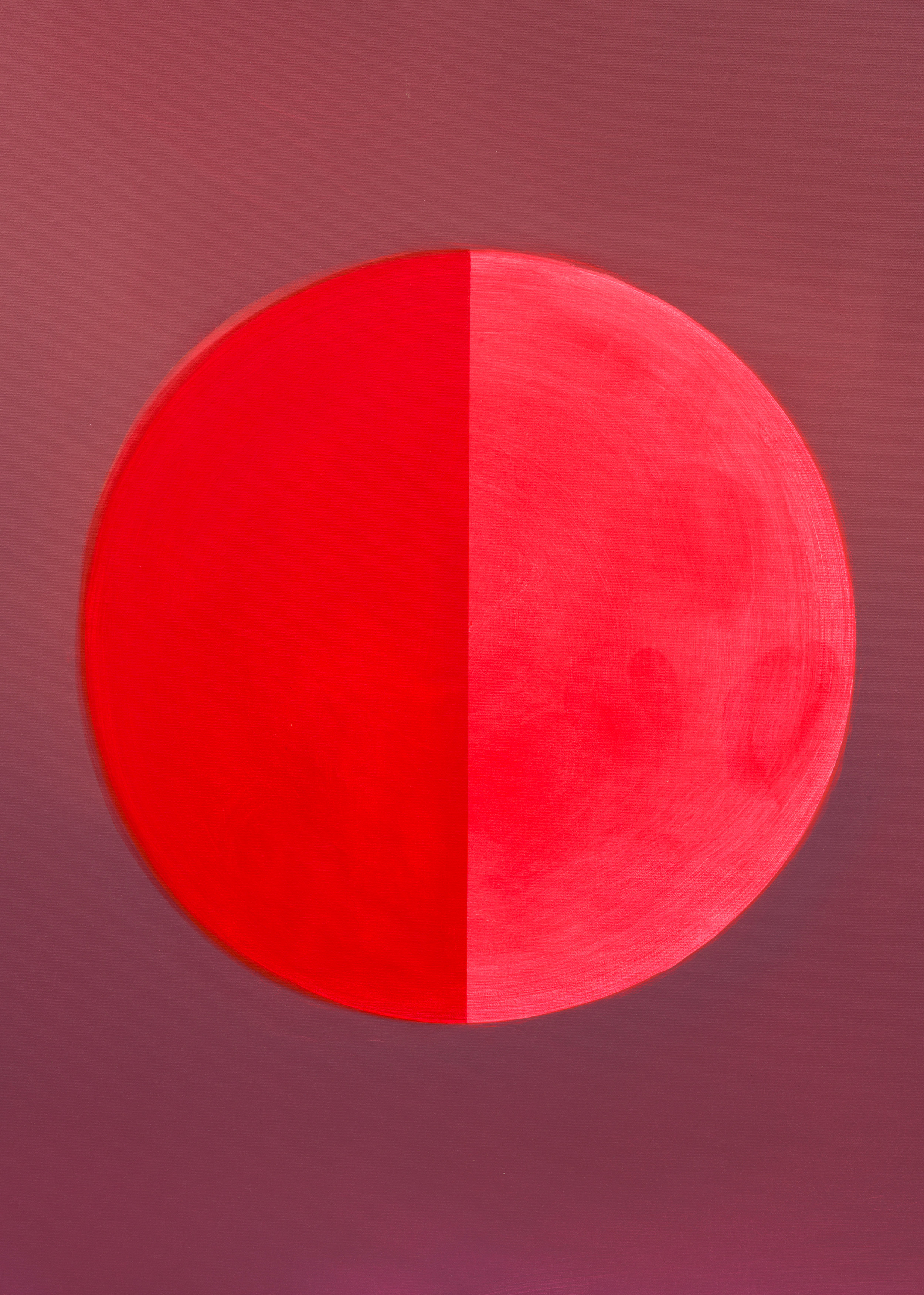 Detail of a two toned red moon in Wanda Koop's "Moon Walk #3"