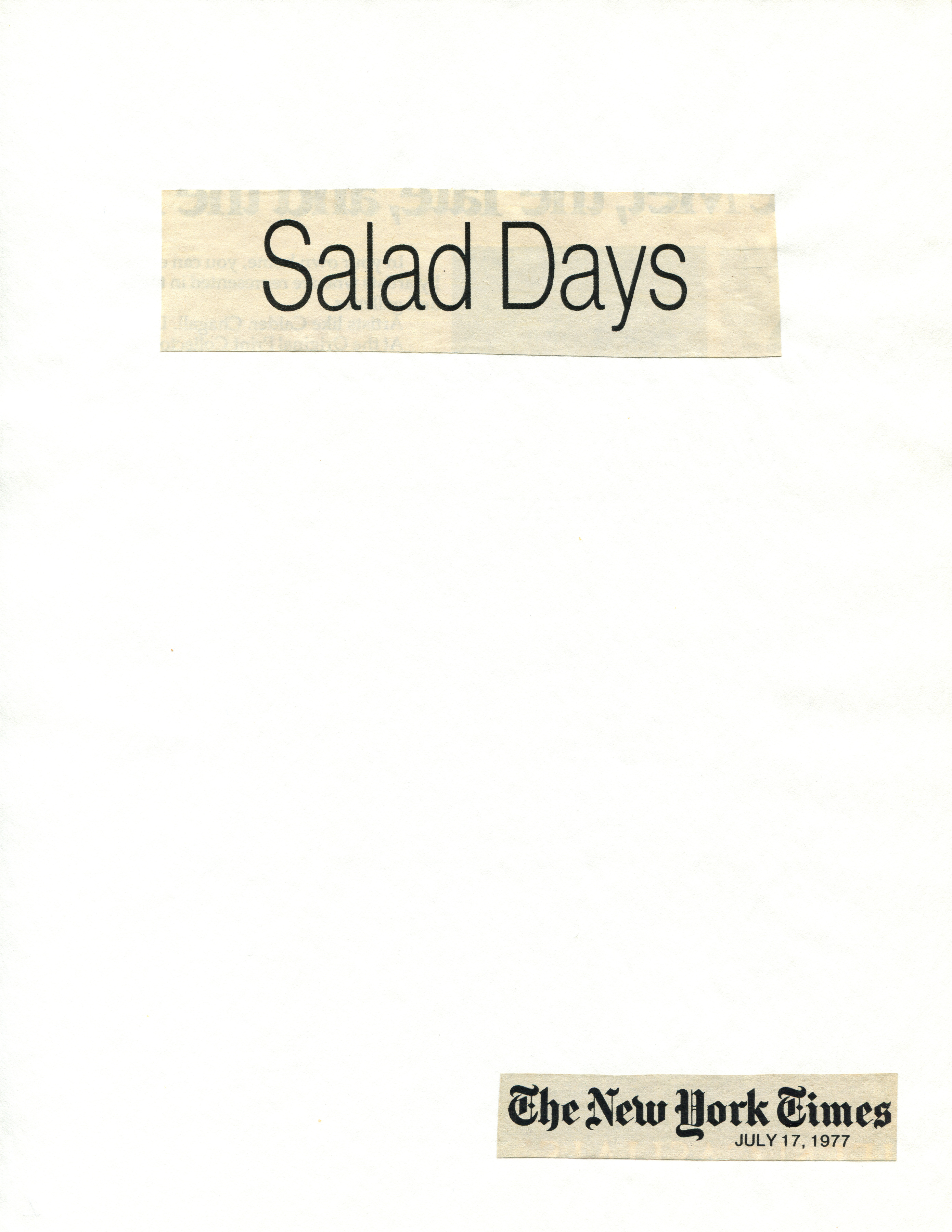 Cutting Out the New York Times, Salad Days, 1977/2010, Part 1 of 7, Toner ink on adhesive paper, 77.17h x 7.88w in,&nbsp;11.02h x 7.87w in (27.99h x 19.99w cm)