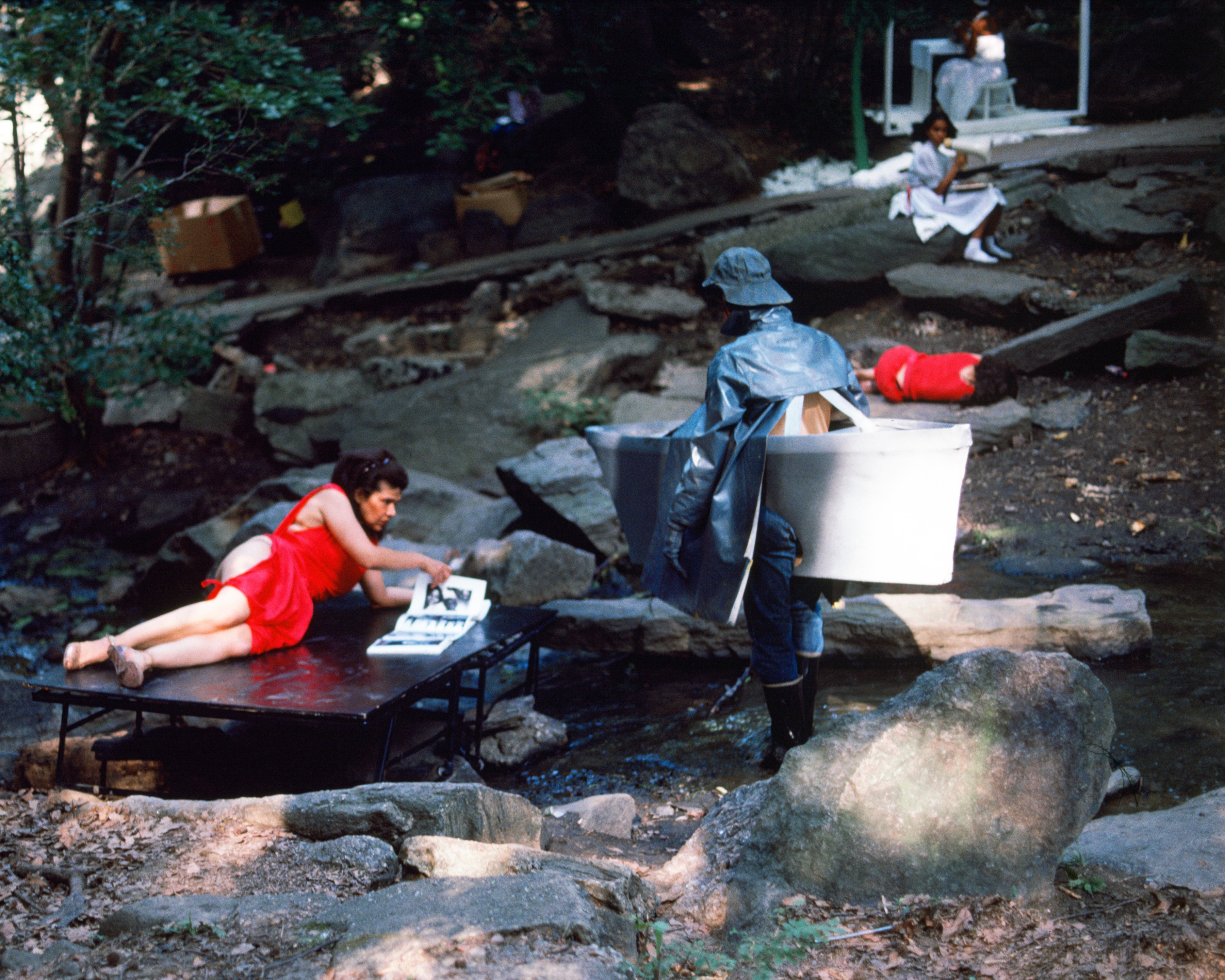 Rivers, First Draft: The Woman in Red returns to her album, and the Nantucket Memorial comes to life, 1982/2015, Digital C-print from Kodachrome 35mm slides in 48 parts, 16h x 20w in (40.64h x 50.80w cm)
