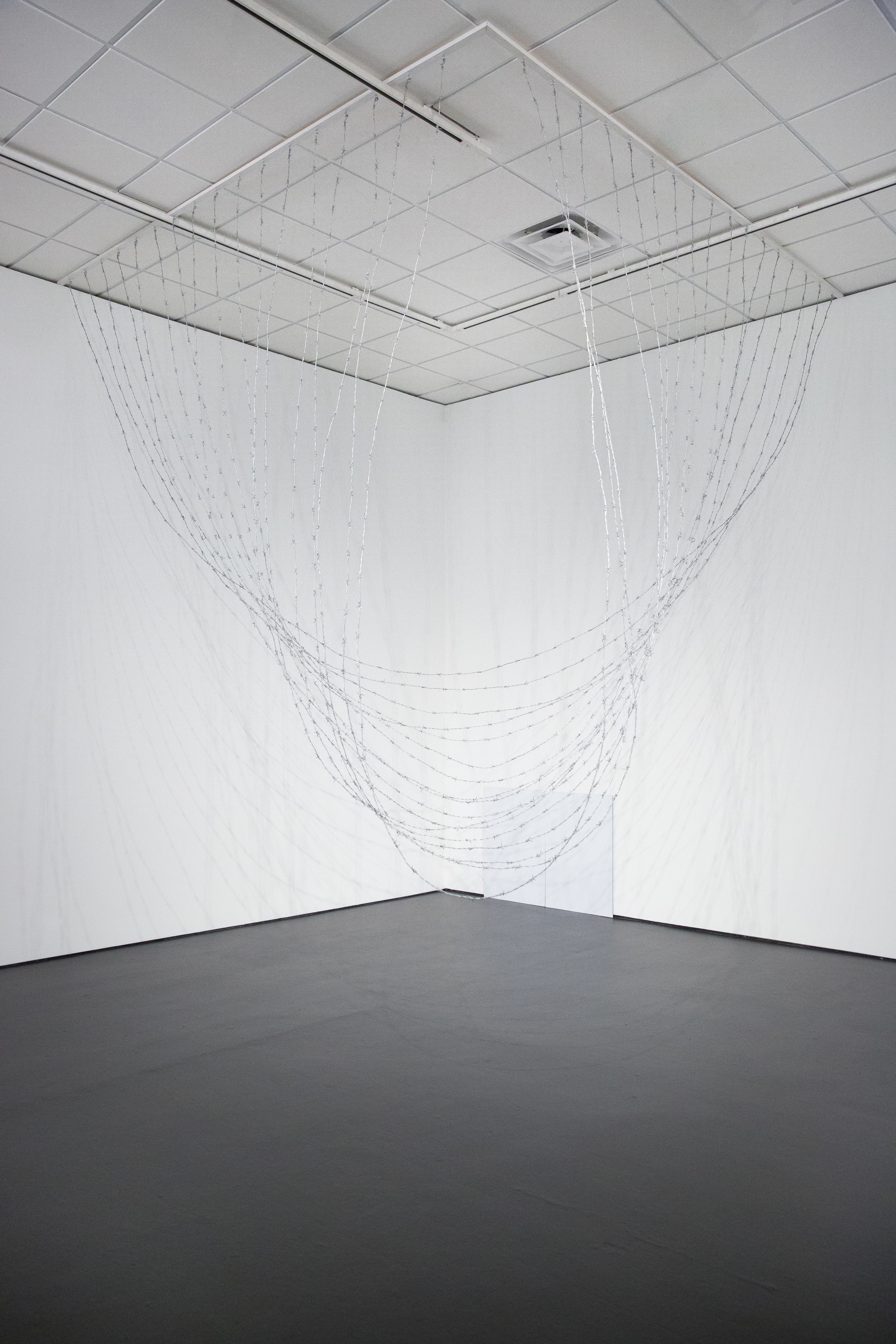 &quot;Look through minds mirror distance and measure time&quot; &ndash; Jayne Cortez, 1970/, barbed wire, dimensions variable