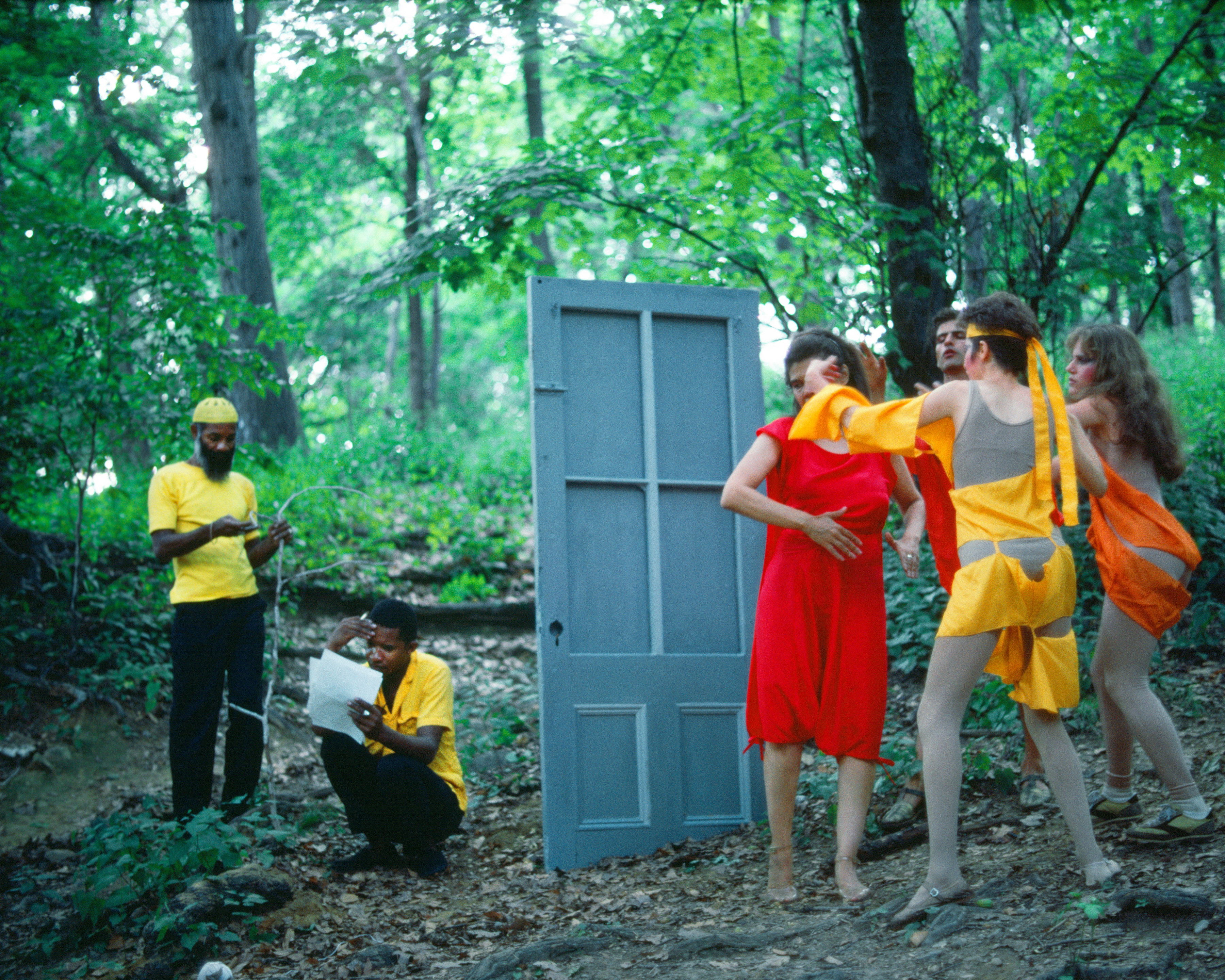 Rivers, First Draft: The Woman in Red begins to break away from the Debauchees, 1982/2015, Digital C-print from Kodachrome 35mm slides in 48 parts, 16h x 20w in (40.64h x 50.80w cm)