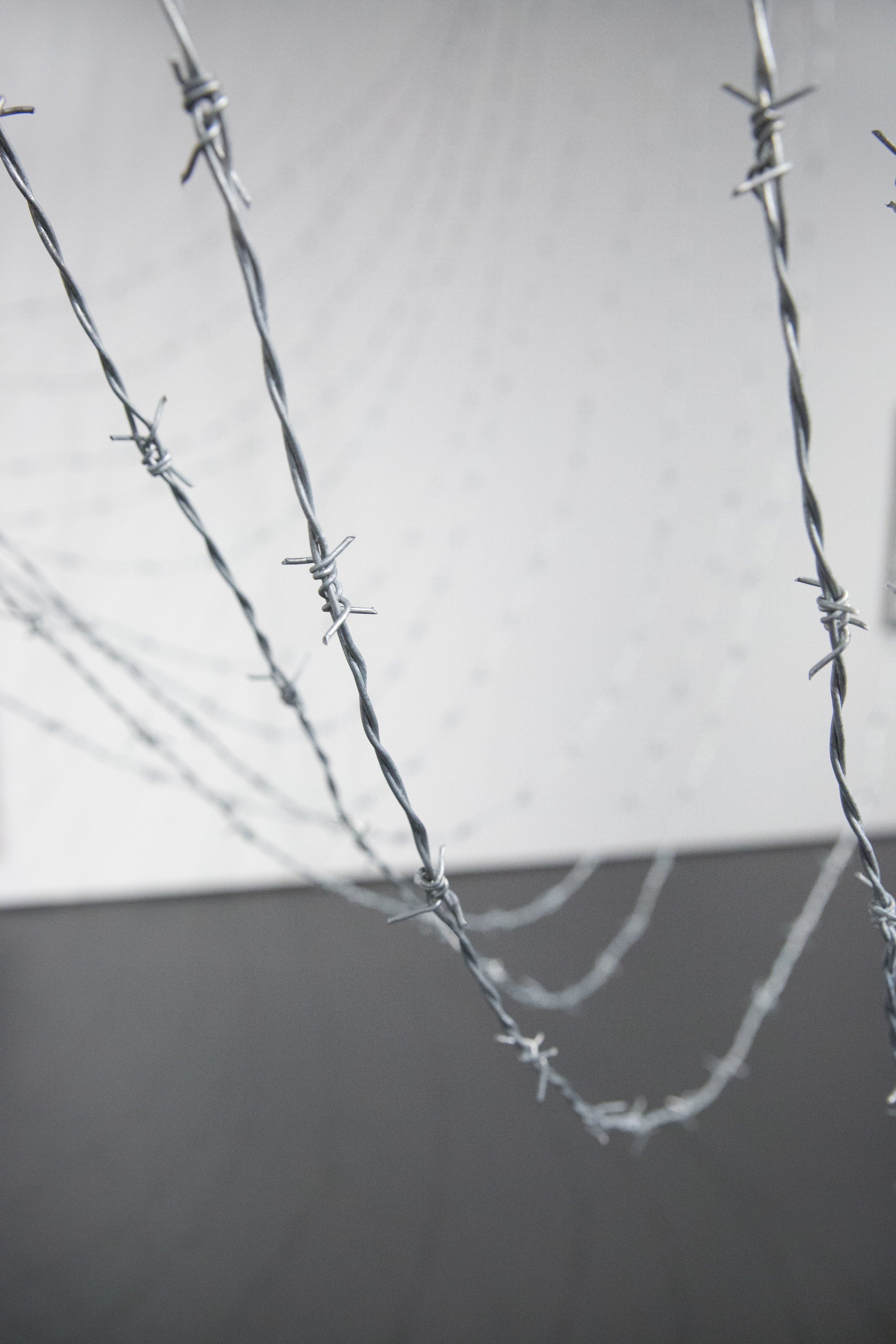 &quot;Look through minds mirror distance and measure time&quot; &ndash; Jayne Cortez, detail, 1970/, barbed wire, dimensions variable