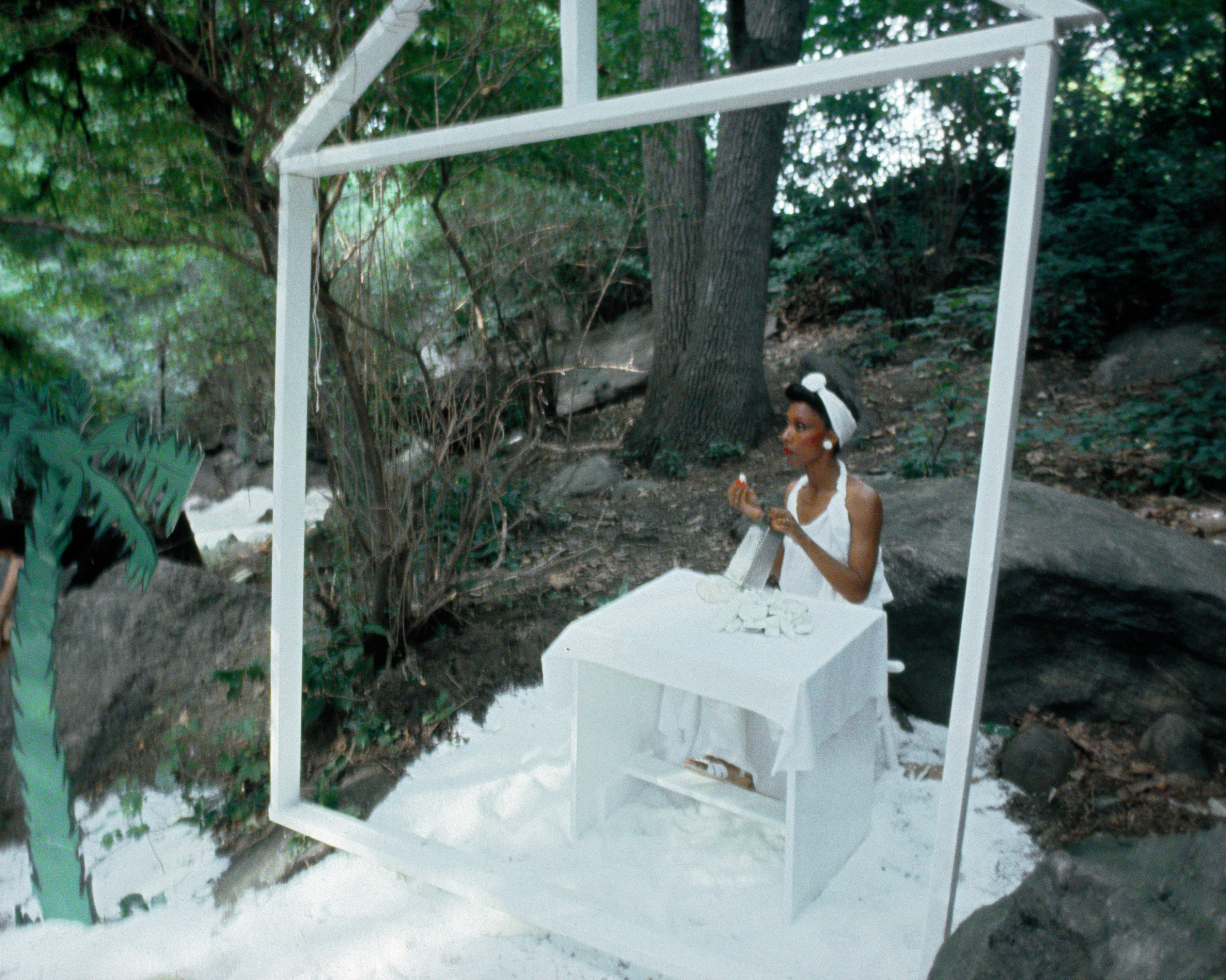 Rivers, First Draft: The Woman in the White Kitchen tastes her coconut, 1982/2015, Digital C-print from Kodachrome 35mm slides in 48 parts, 16h x 20w in (40.64h x 50.80w cm)