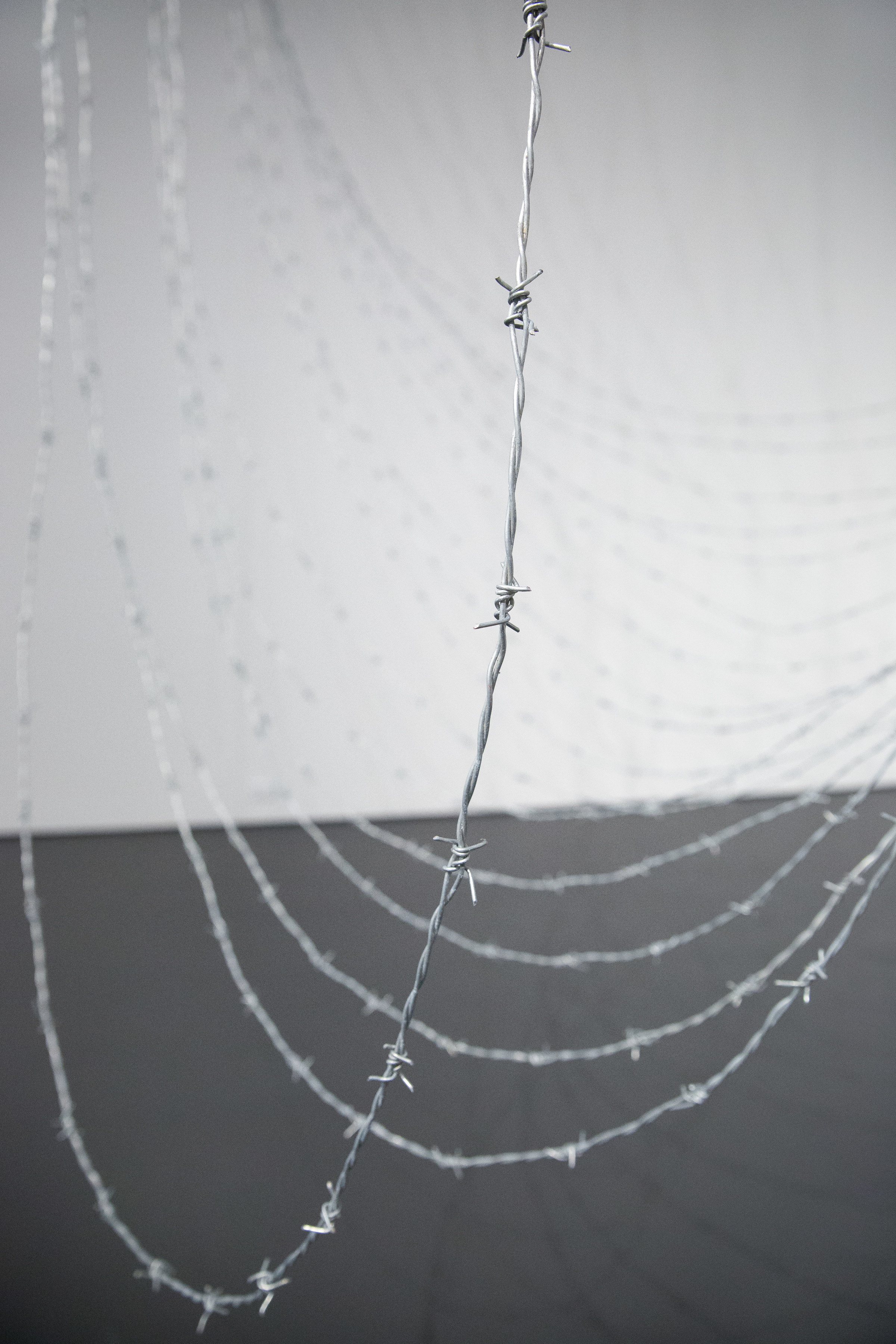 &quot;Look through minds mirror distance and measure time&quot; &ndash; Jayne Cortez, detail, 1970/, barbed wire, dimensions variable