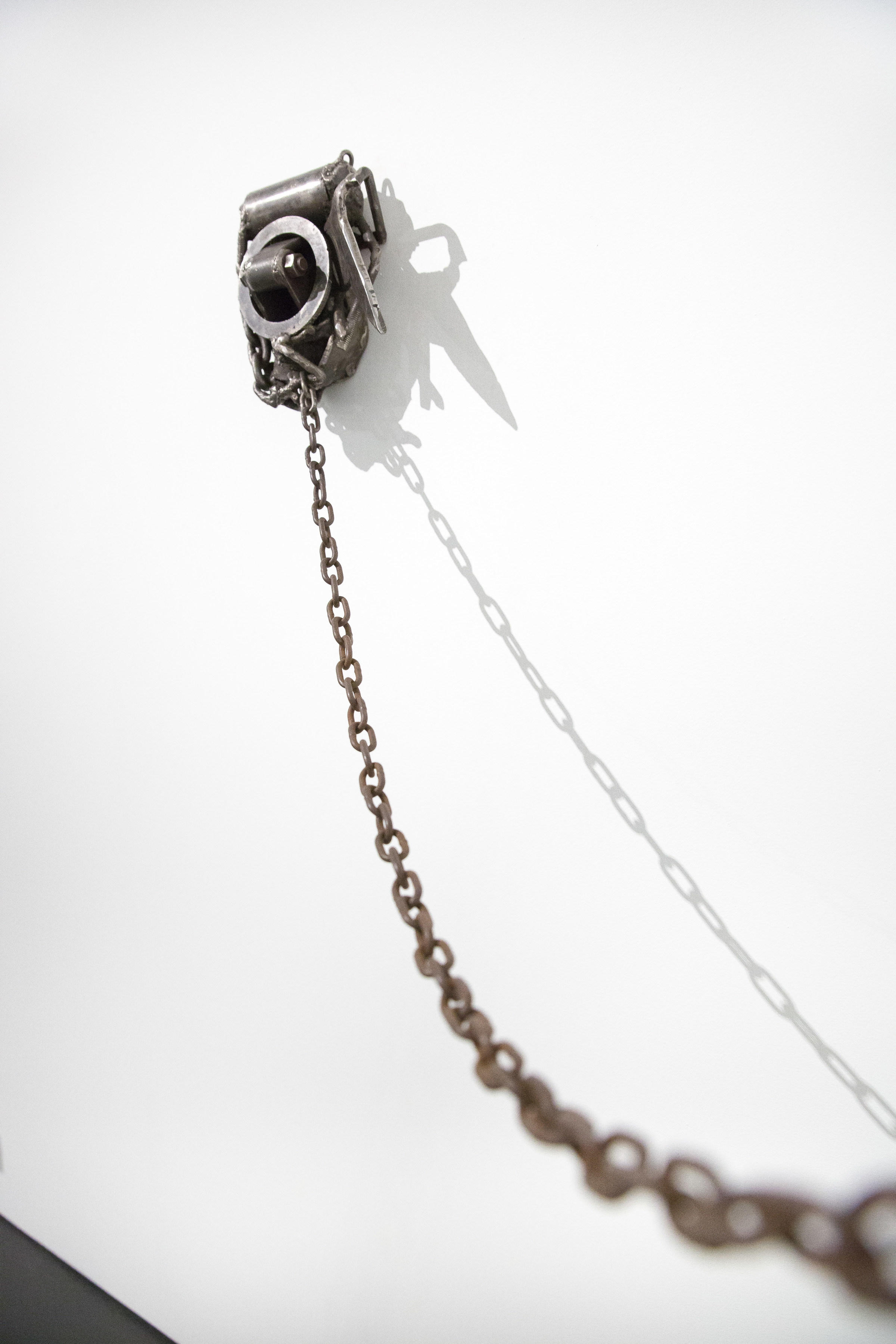 Two is One, detail, 2016, welded steel and chain, dimensions variable