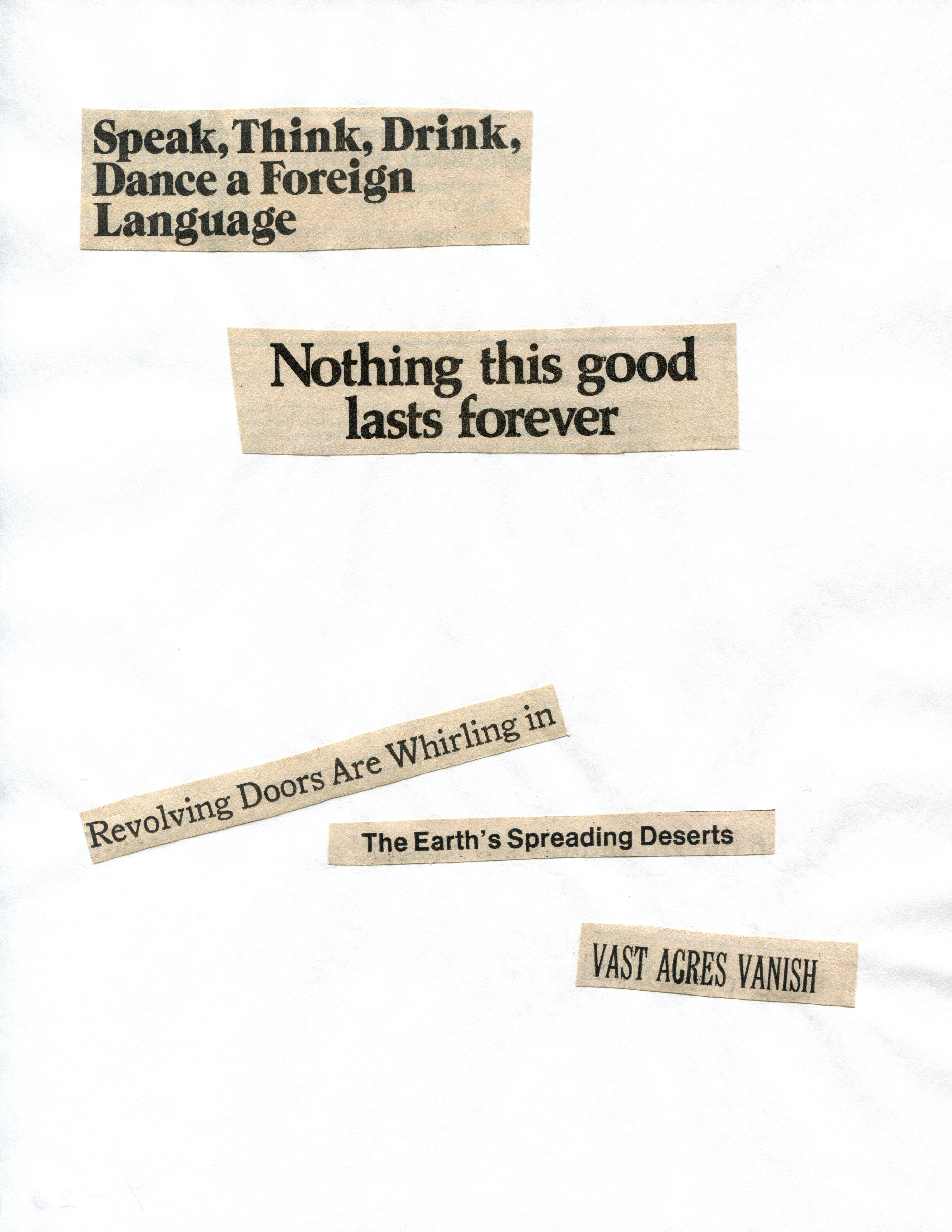 Cutting Out The New York Times, A Heroic Return,&nbsp;1977, Part 2 of 8, Toner ink on adhesive paper,&nbsp;11.02h x 7.87w in (27.99h x 19.99w cm)