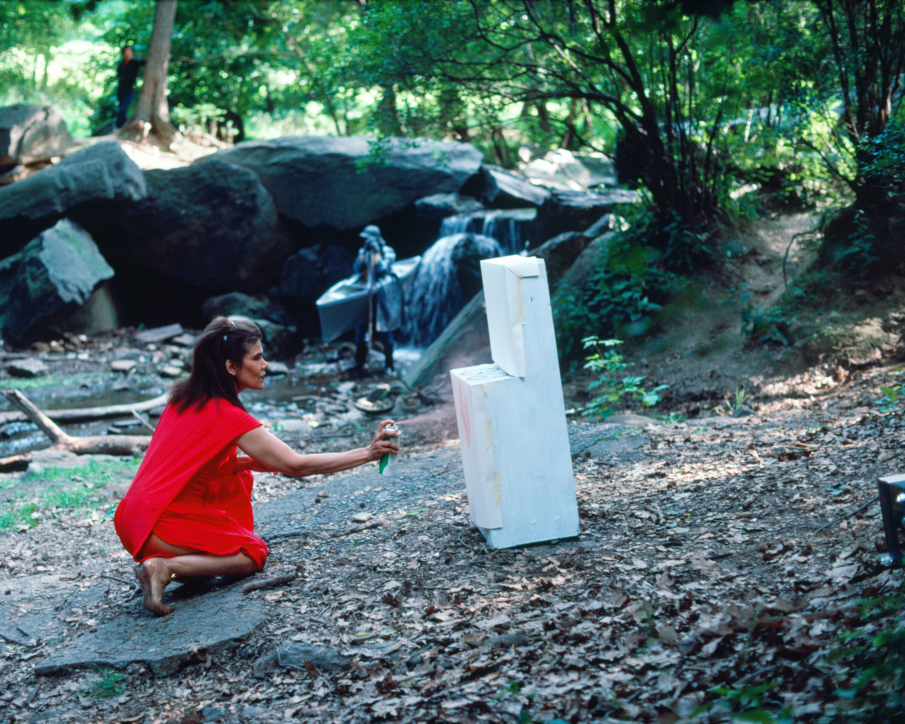 Rivers, First Draft: The Woman in Red starts painting the stove her own color, 1982/2015, Digital C-print from Kodachrome 35mm slides in 48 parts, 16h x 20w in (40.64h x 50.80w cm)