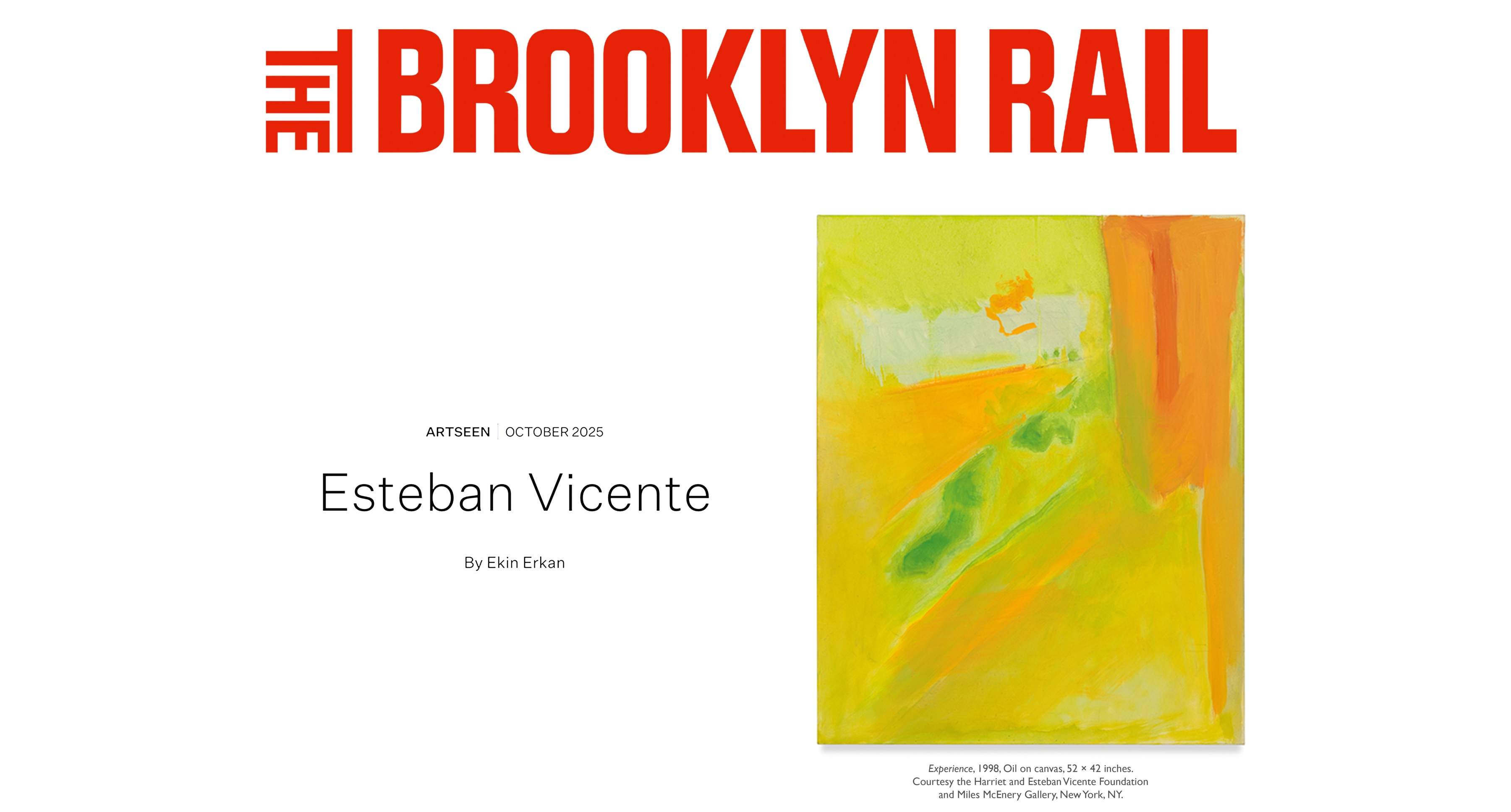 ESTEBAN VICENTE | THE BROOKLYN RAIL -  - News - MILES McENERY GALLERY