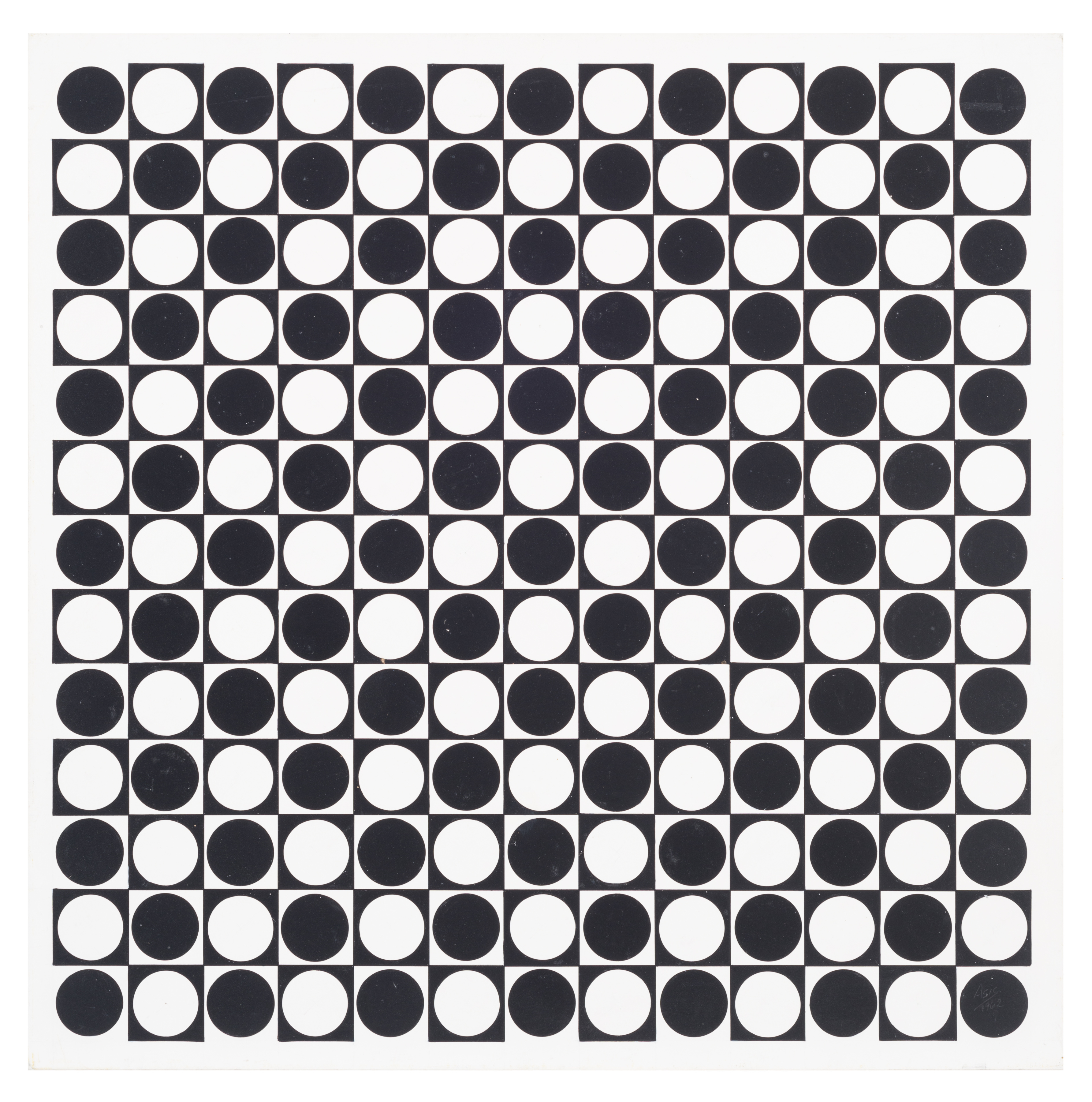 Antonio Asis,&nbsp;Untitled from the series Cercles noirs et blanc en progression, 1962,&nbsp;Gouache on cardboard,&nbsp;15 3/4 x 15 3/4 in. (40 x 40 cm.)