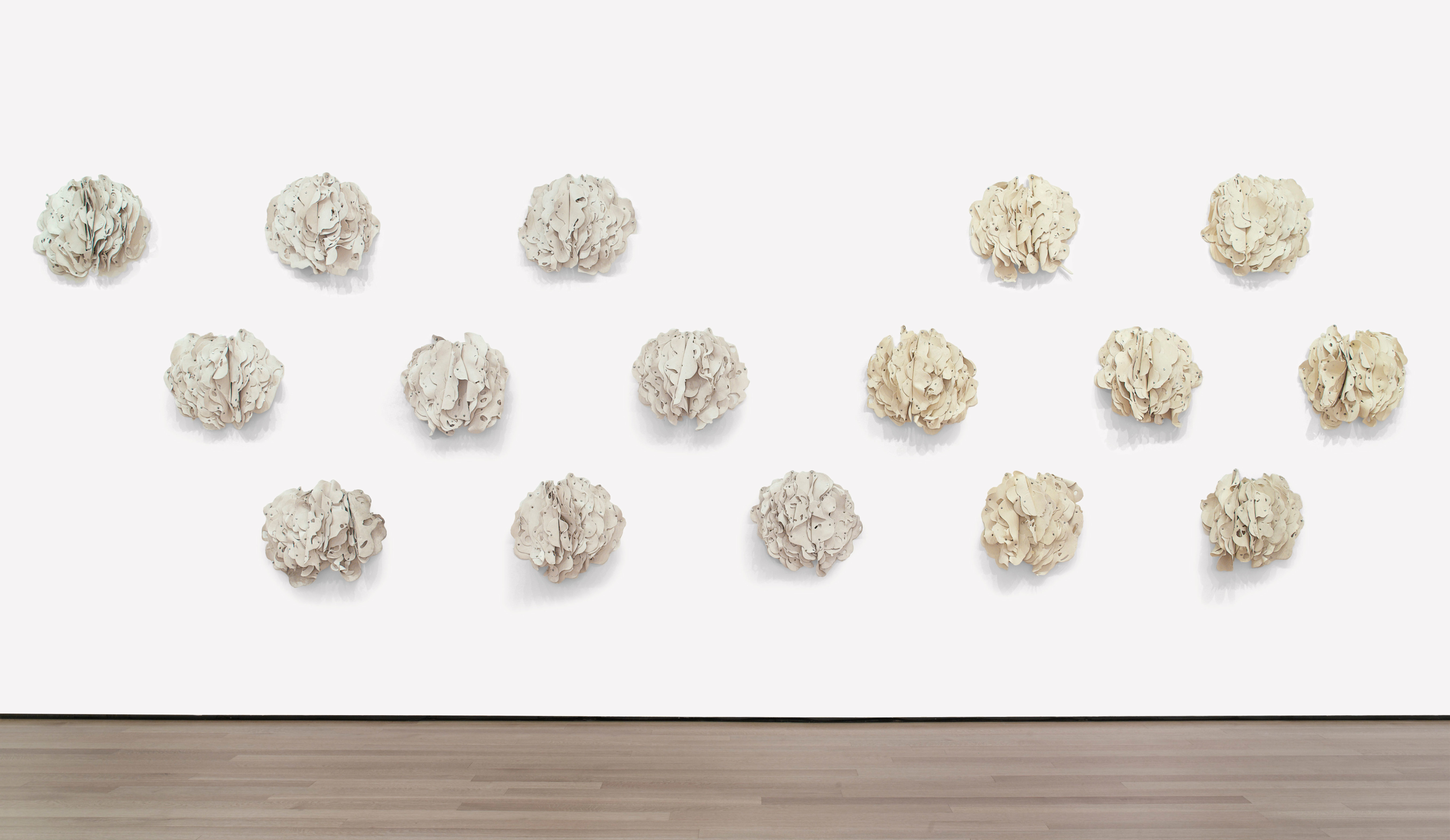 [FIG. 7]

Hannah Wilke

Ponder-r-rosa 4, White Plains, Yellow Rocks, 1975

Latex, metal snaps, and push pins, 16 sculptures

Each: 17 &amp;times; 26 &amp;times; 5 3/4 inches (43.2 &amp;times; 66 &amp;times; 14.6 cm)

Overall: 68 &amp;times; 250 &amp;times; 5 3/4 inches (172.7 &amp;times; 635 &amp;times; 14.6 cm)

The Museum of Modern Art, New York;

Committee on Painting and Sculpture Funds and gift of

Marsie, Emanuelle, Damon and Andrew Scharlatt,

Hannah Wilke Collection &amp;amp; Archive, Los Angeles.

Digital Image &amp;copy; The Museum of Modern Art /

Licensed by SCALA / Art Resource, NY.