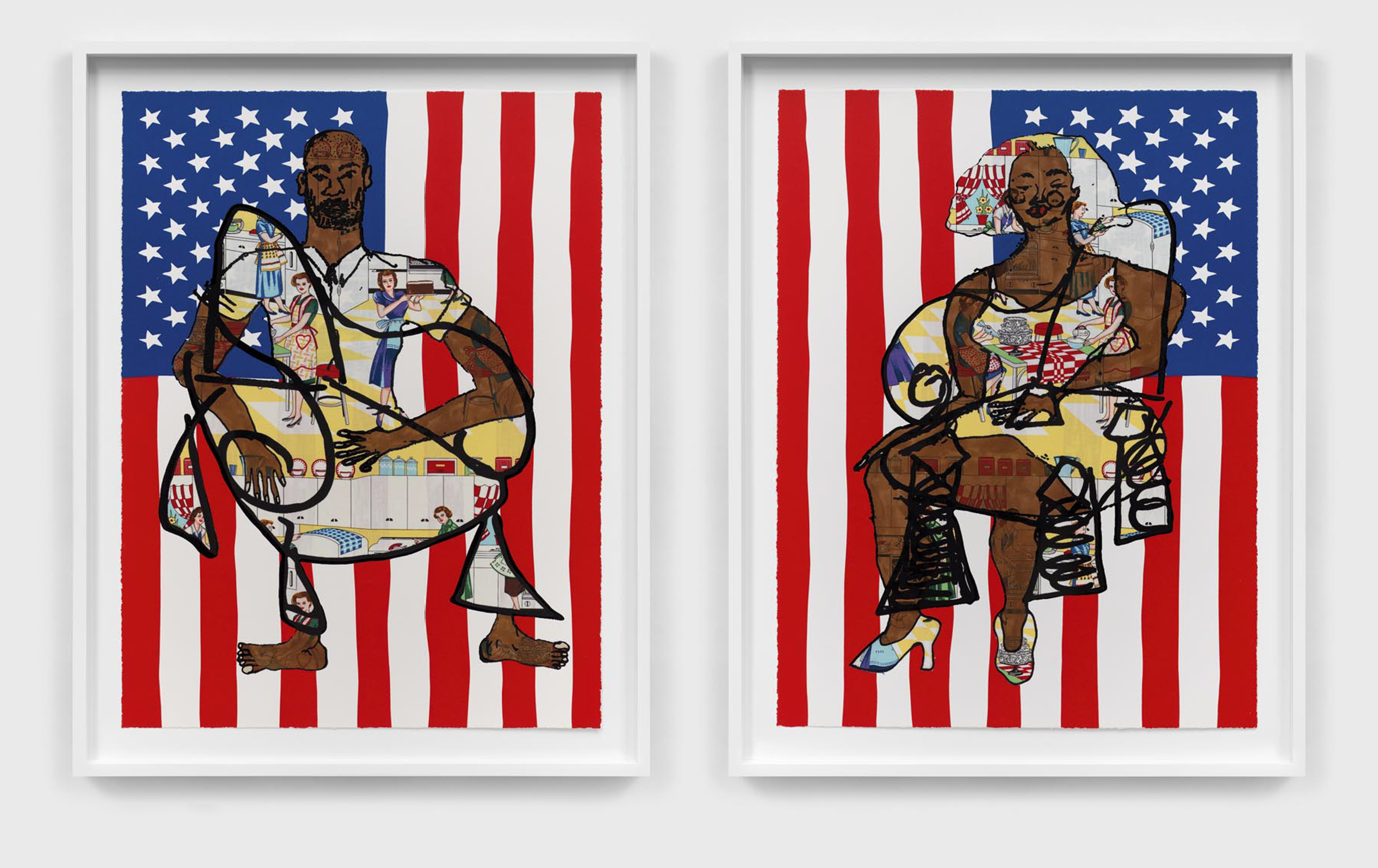 TSCHABALALA SELF

Homebodies - All American 3

2022

Colored pencil, acrylic paint, gouache, charcoal, and graphite on archival inkjet print

Unique variation 10/18 + 3 AP

2 prints, each 61 x 45.5 cm / 24 x 18 in

Frames, each 70.5 x 55.5 cm / 27 3/4 x 21 7/8 in

&amp;nbsp;
