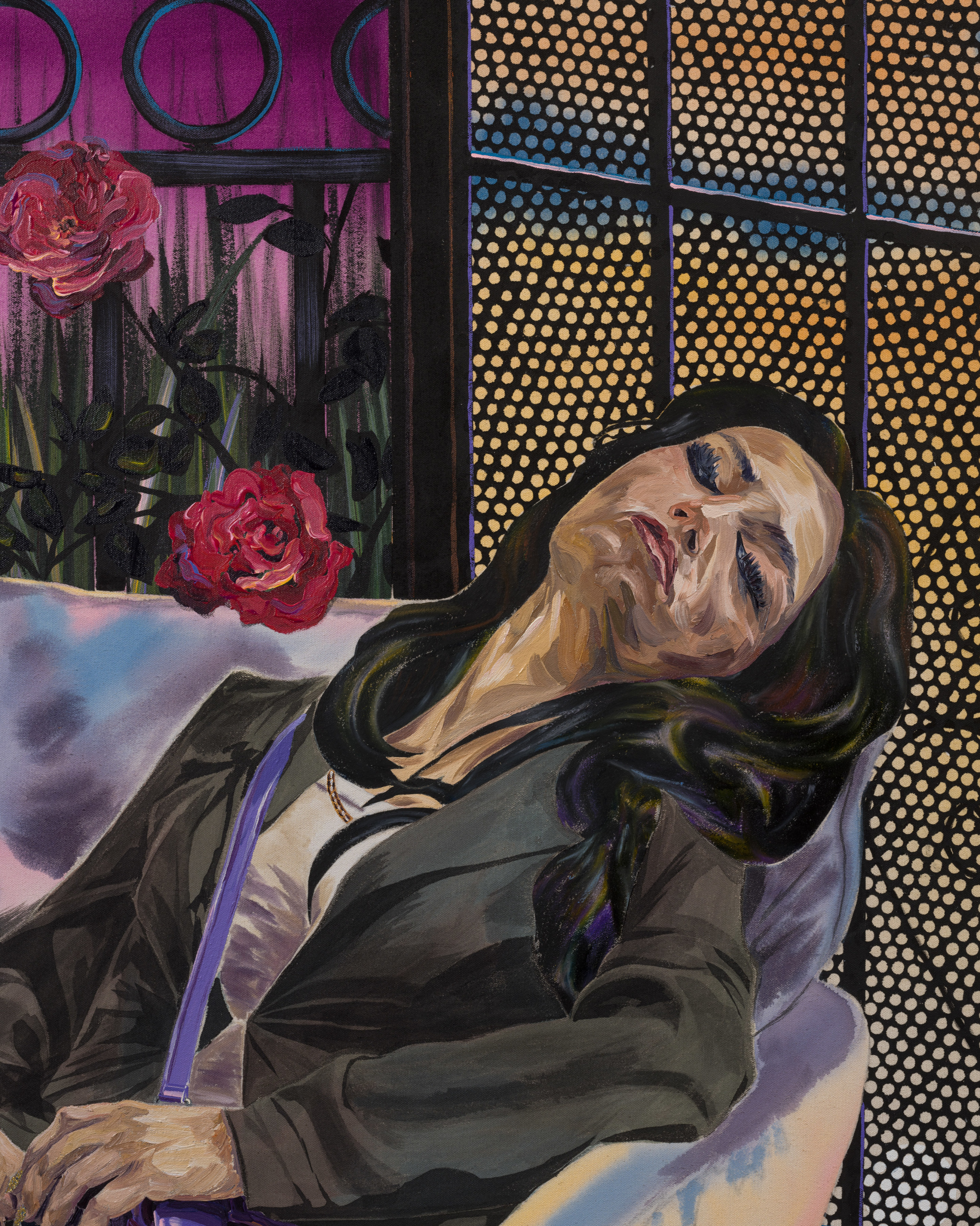 Detail of Tidawhitney Lek's "To Little Me (Ronnie)" depicting a woman asleep in a chair.